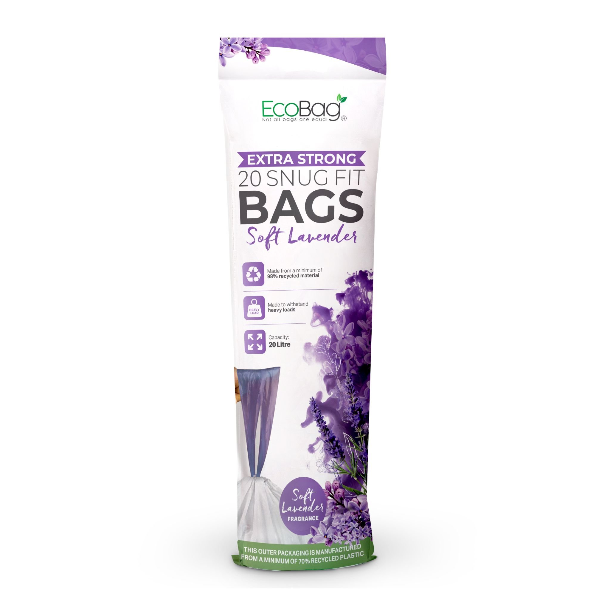 EcoBag 20L 42 x 76cm Lavender Scented Drawstring Kitchen Bin Liners - Pack of 20