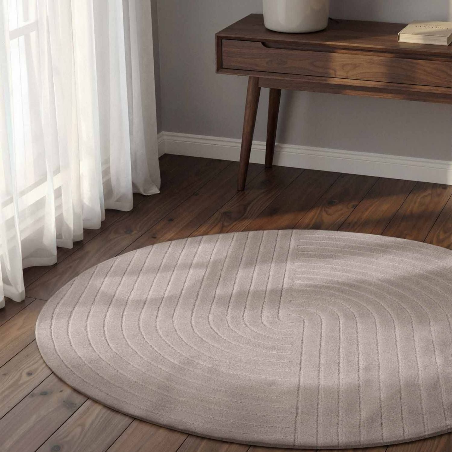 Hanse Home Grey Vikosa Arcura Abstract Wool Round Rug - 150cm