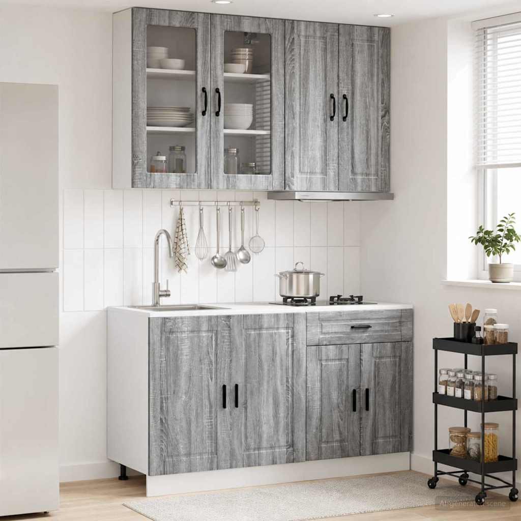 Walplus 4 Piece Engineered Wood Kitchen Unit Set - Grey Sonoma