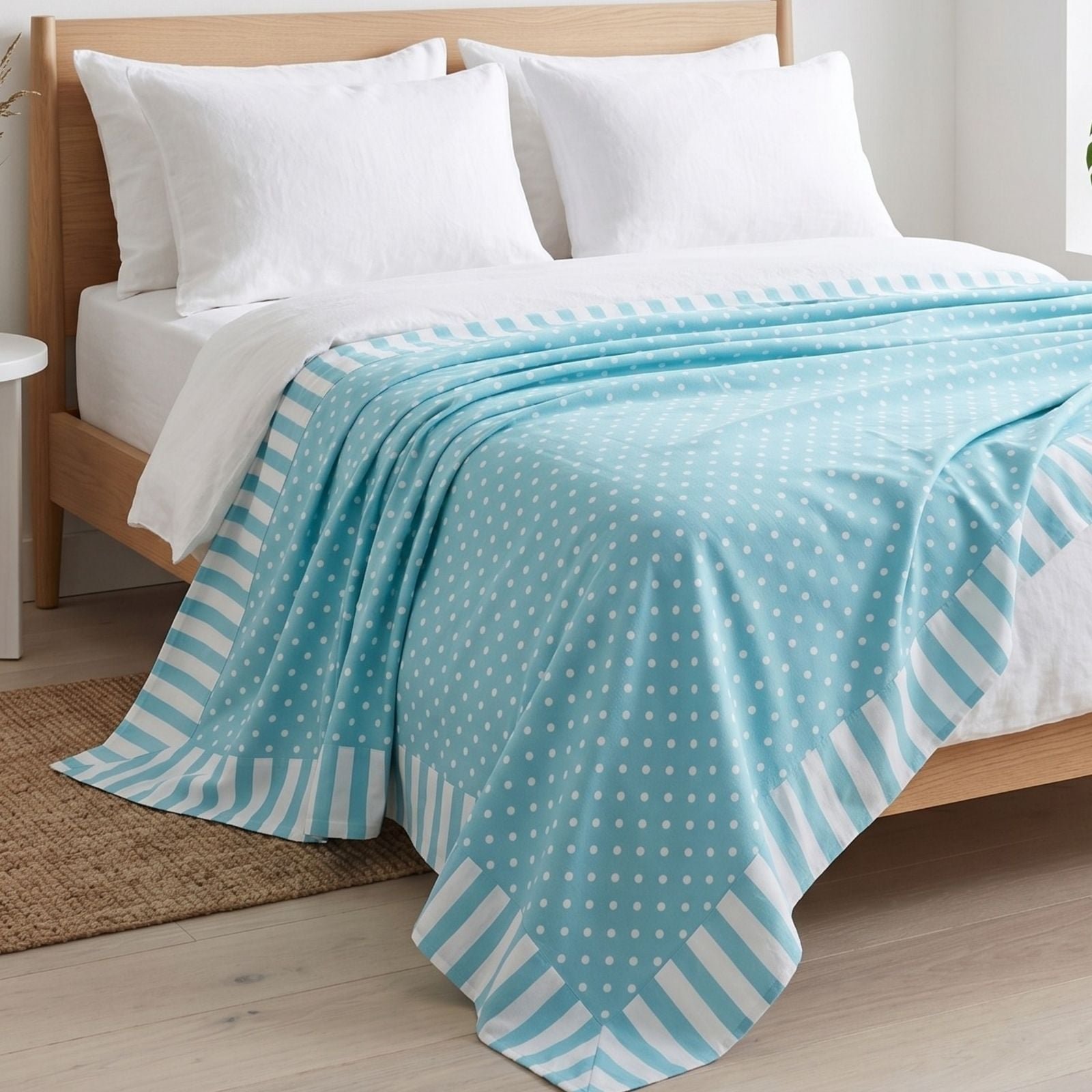 Homescapes Cotton Polka Dot Throw - 150 x 200 cm - Blue