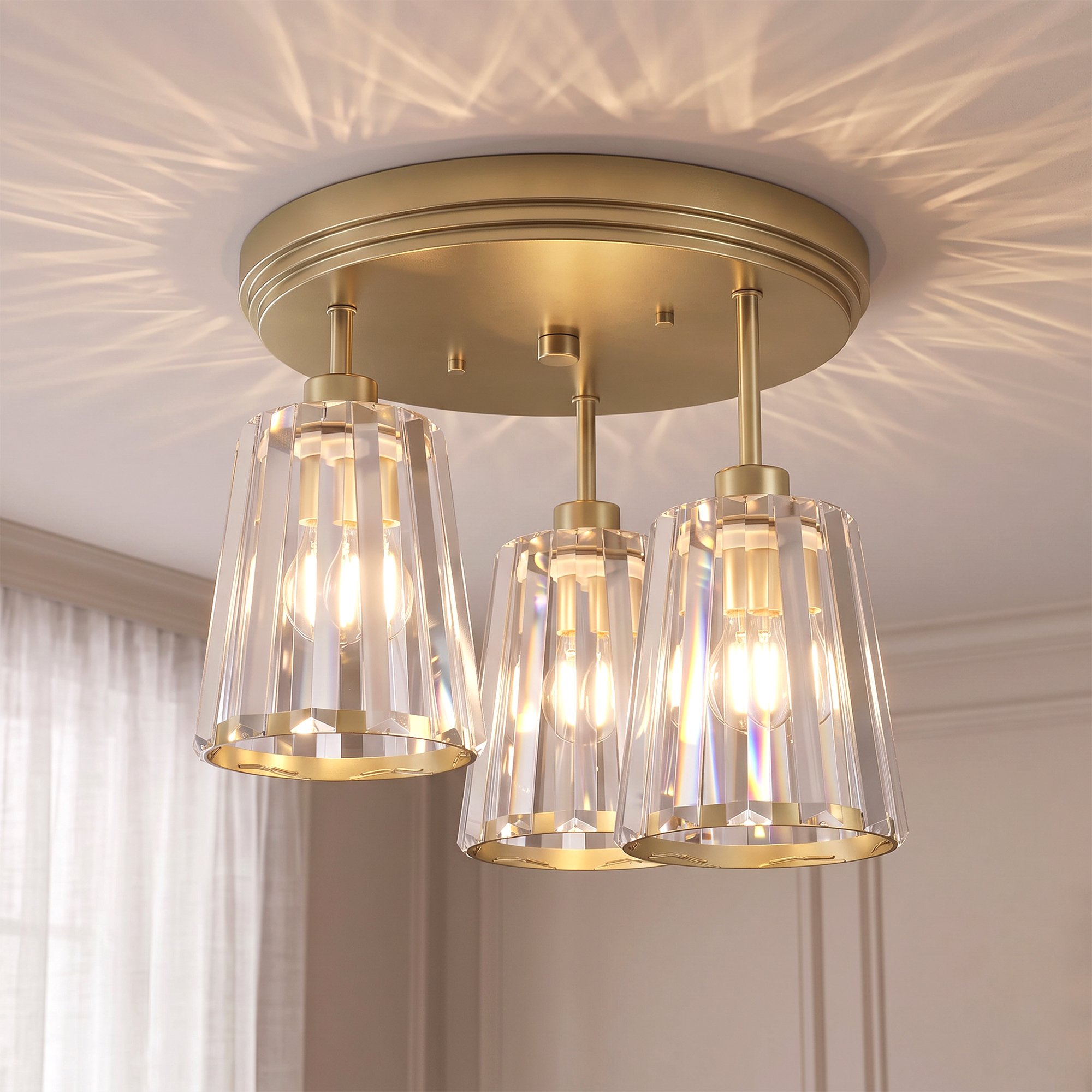 HOMCOM 3 Light 40W E27 Crystal Glass Ceiling Light – Gold