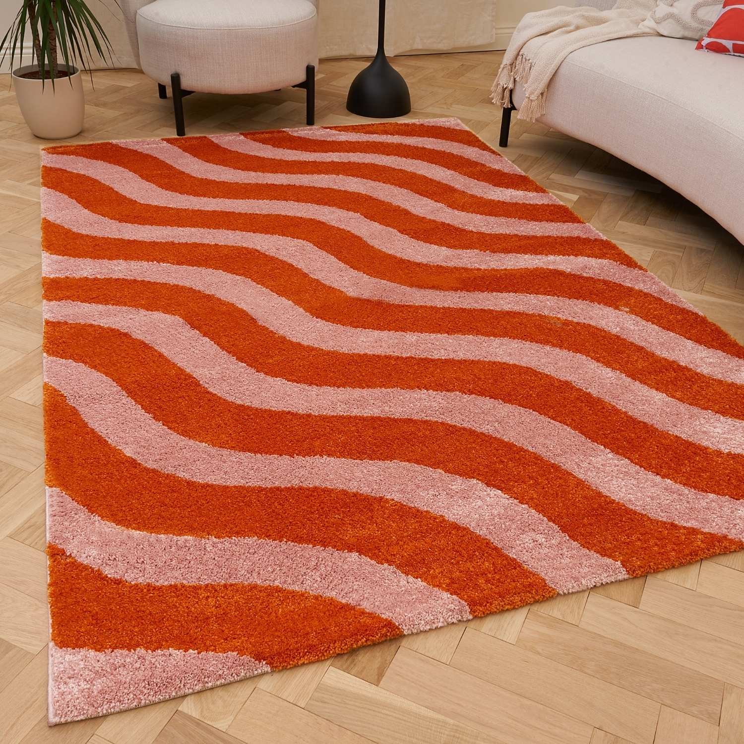 The Rugs Burnt Orange Joli Wavy Rug - 120 x 170cm
