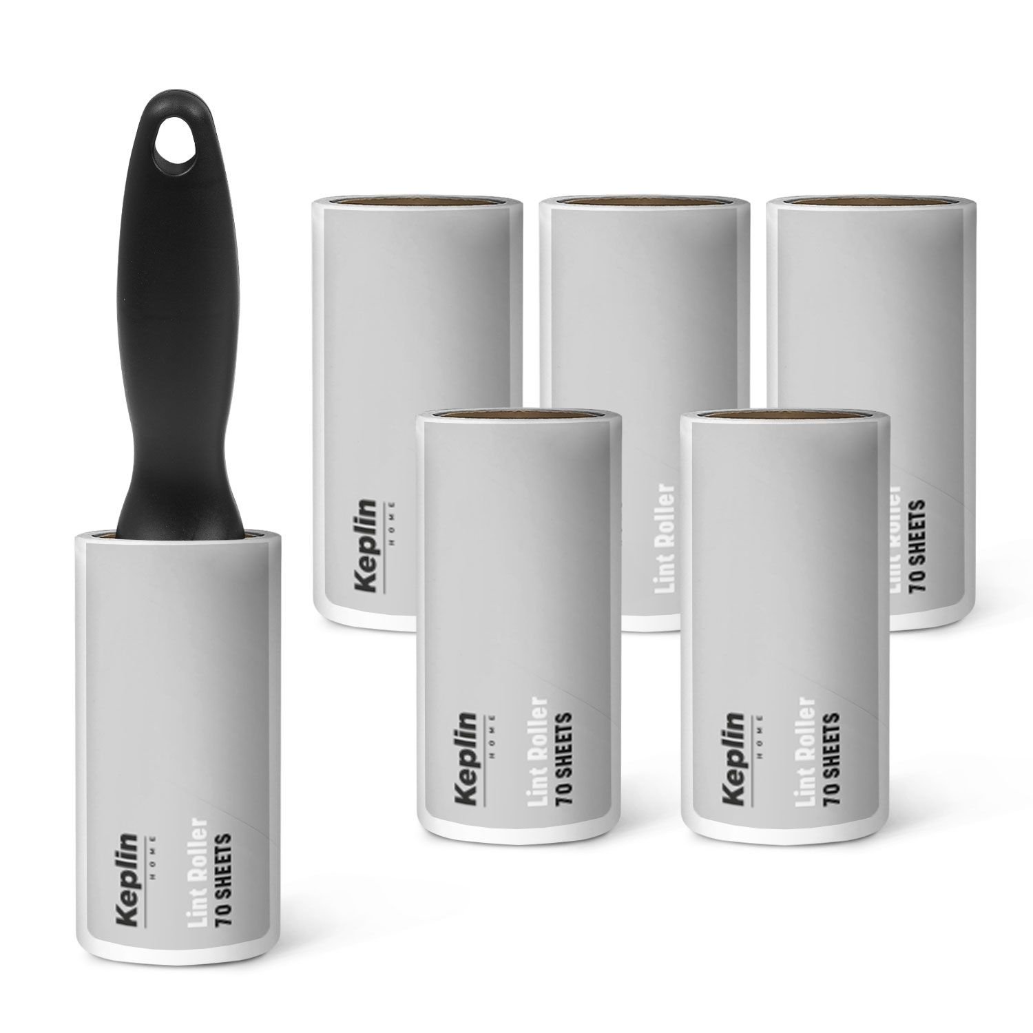 Keplin Refillable Lint Roller Set 6 x 70 Sheets - Black