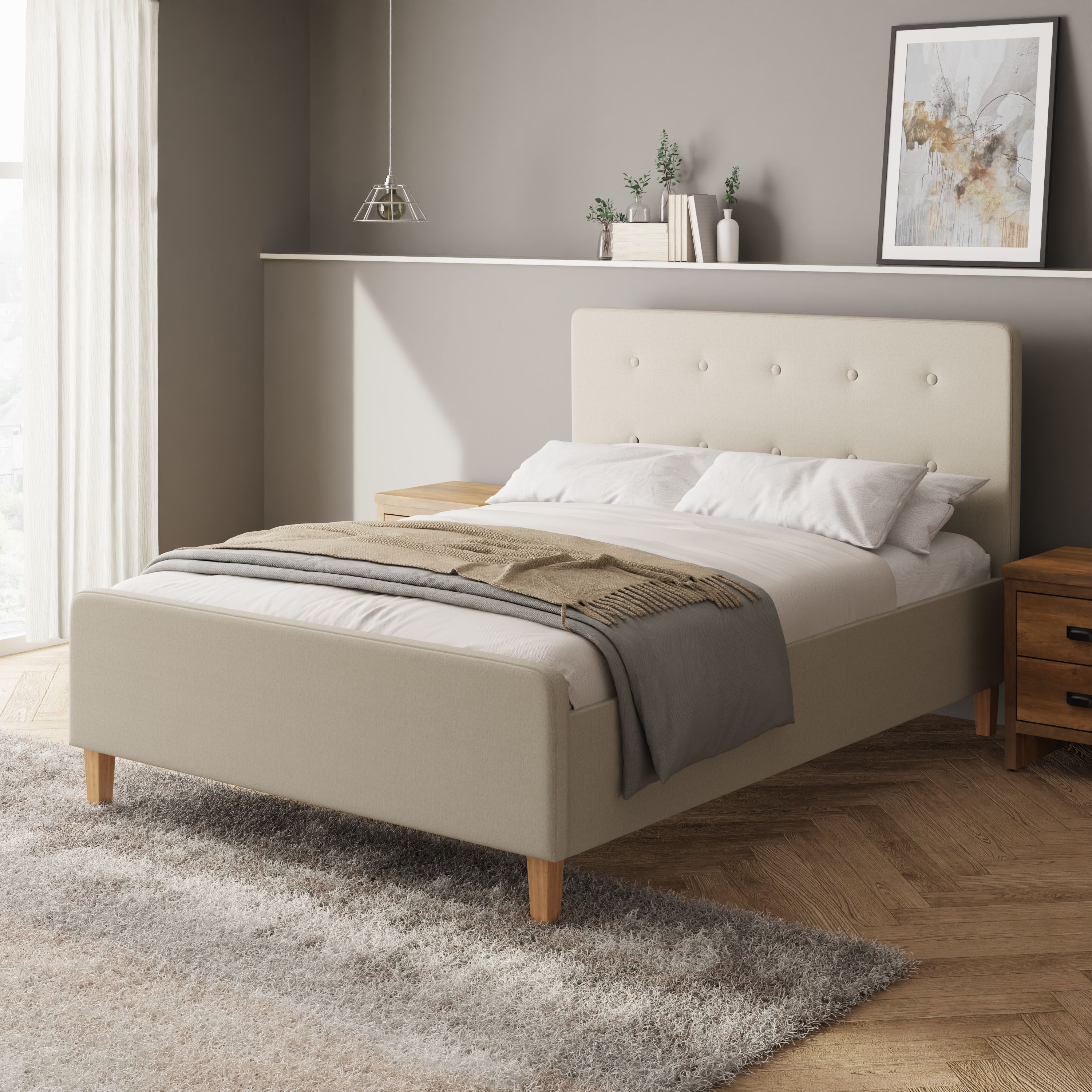 GFW Ashbourne Double Fabric Side Lift Ottoman Bed with Mattress - Natural