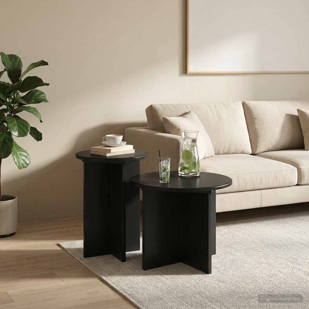 Walplus Pack of 2 Storage Engineered Wood Side Table - Black Oak - 45 x 35 cm