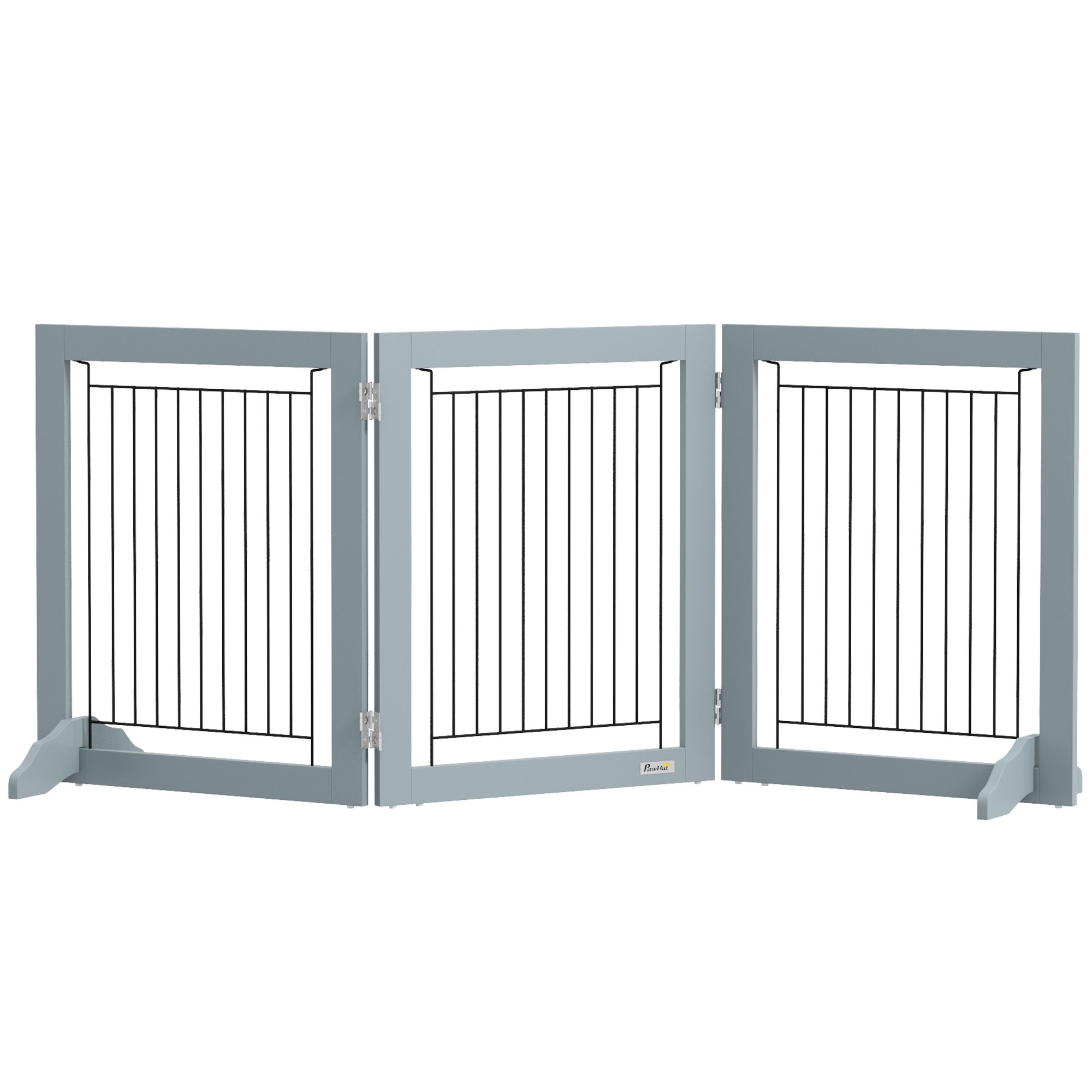 PawHut 3-Panel Freestanding Foldable Pet Gate - 61cm - Grey