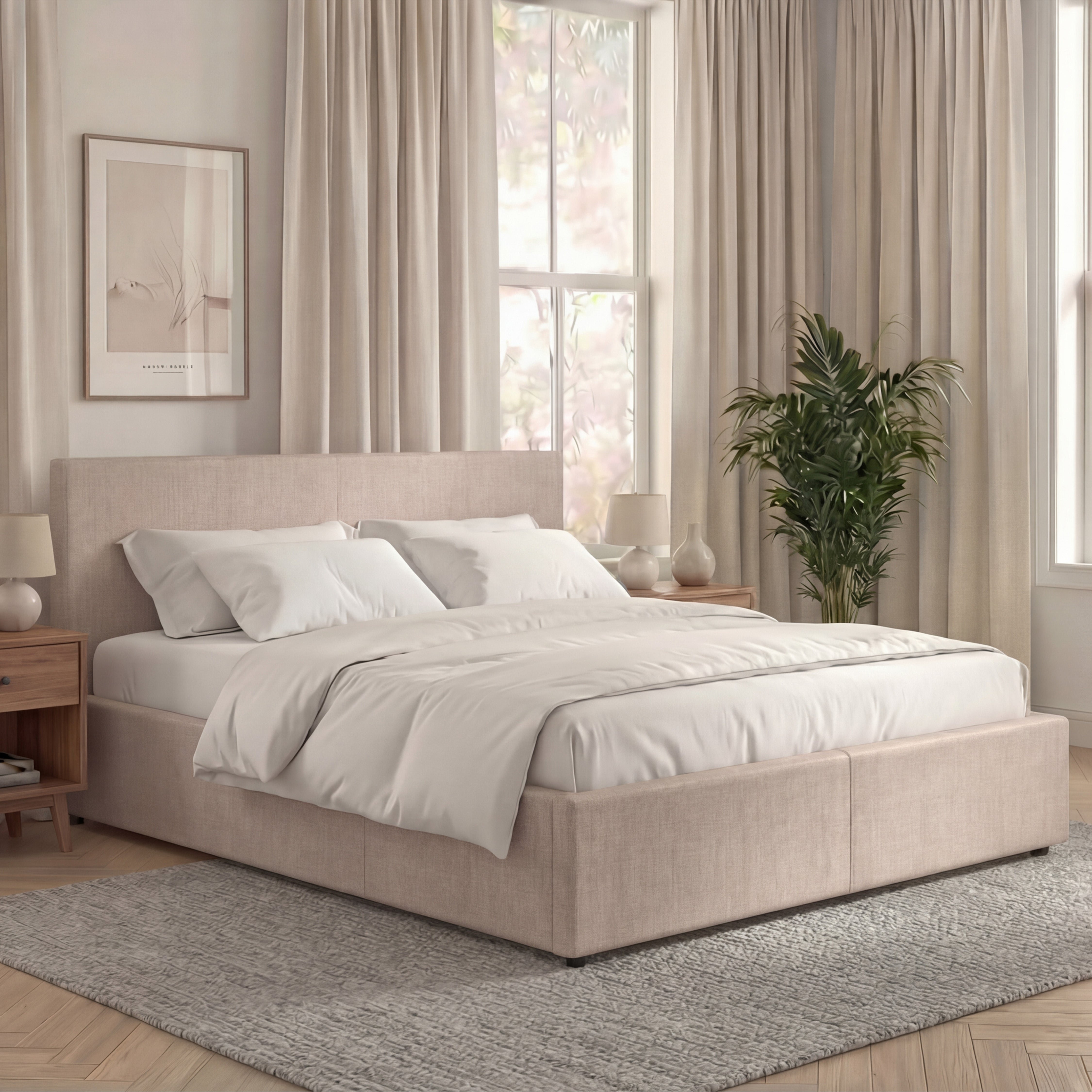 Vida Designs Veronica King Size Linen Ottoman Bed Frame - Beige