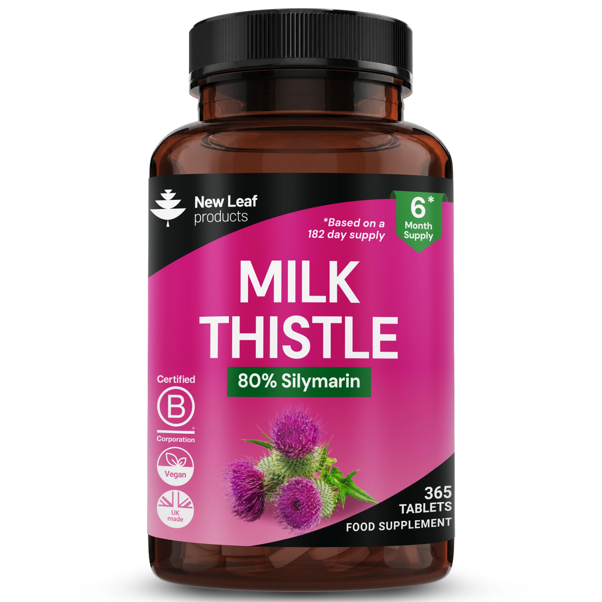 New Leaf Milk Thistle 80% Silymarin Supplements - 365 Tablets