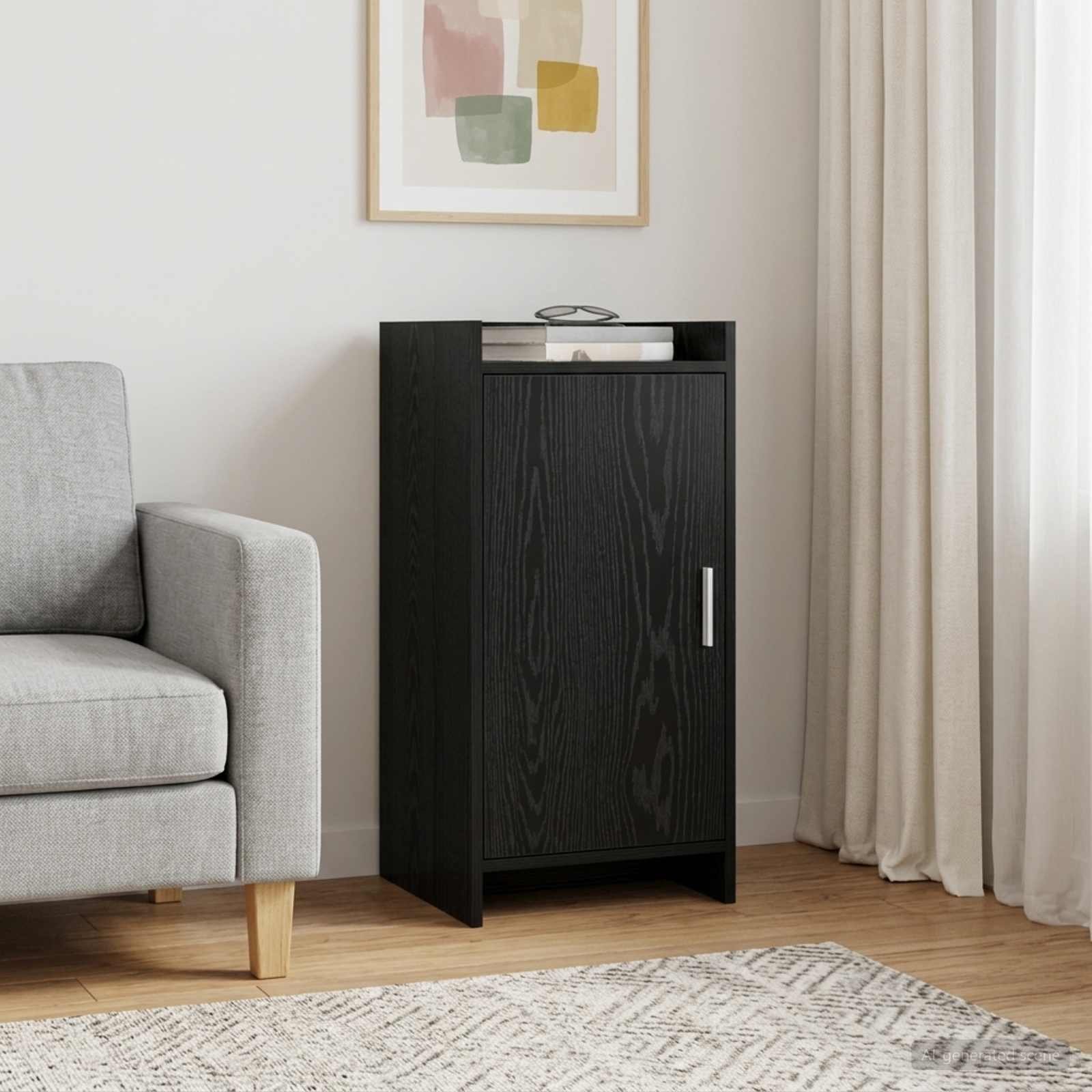 Walplus 1 Door Rectangular Sideboard - Black Oak - 40 x 36 x 80 cm