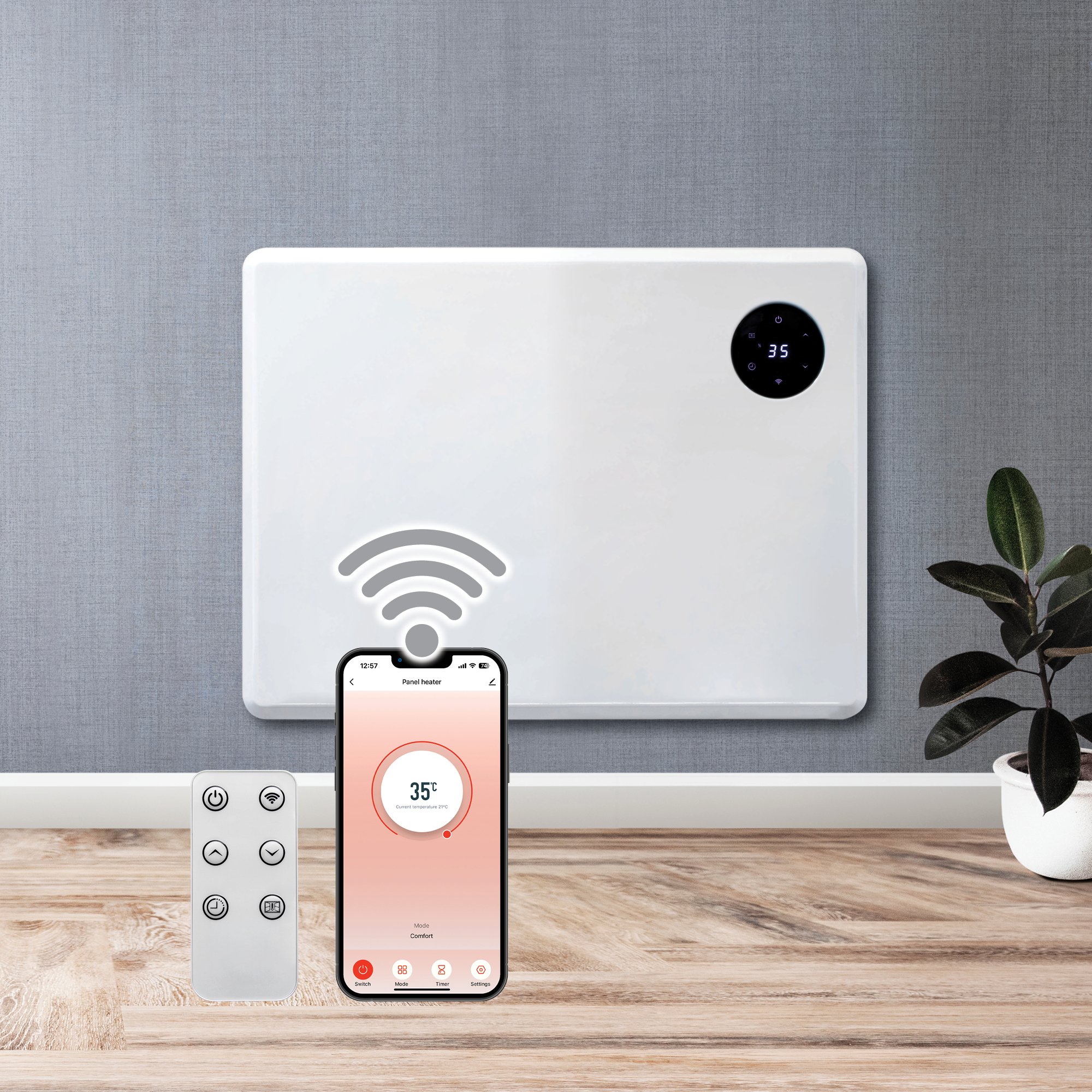 Purus 1000W Smart WiFi Electric Panel Heater - White