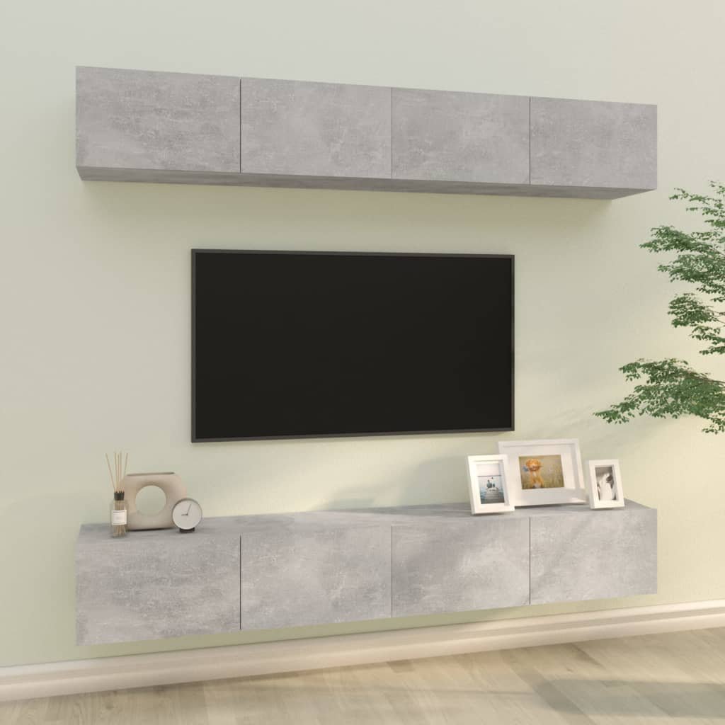 Walplus 4 Piece Wall Mounted 2 Compartments TV Cabinet - Grey - 100 x 30 x 30 cm