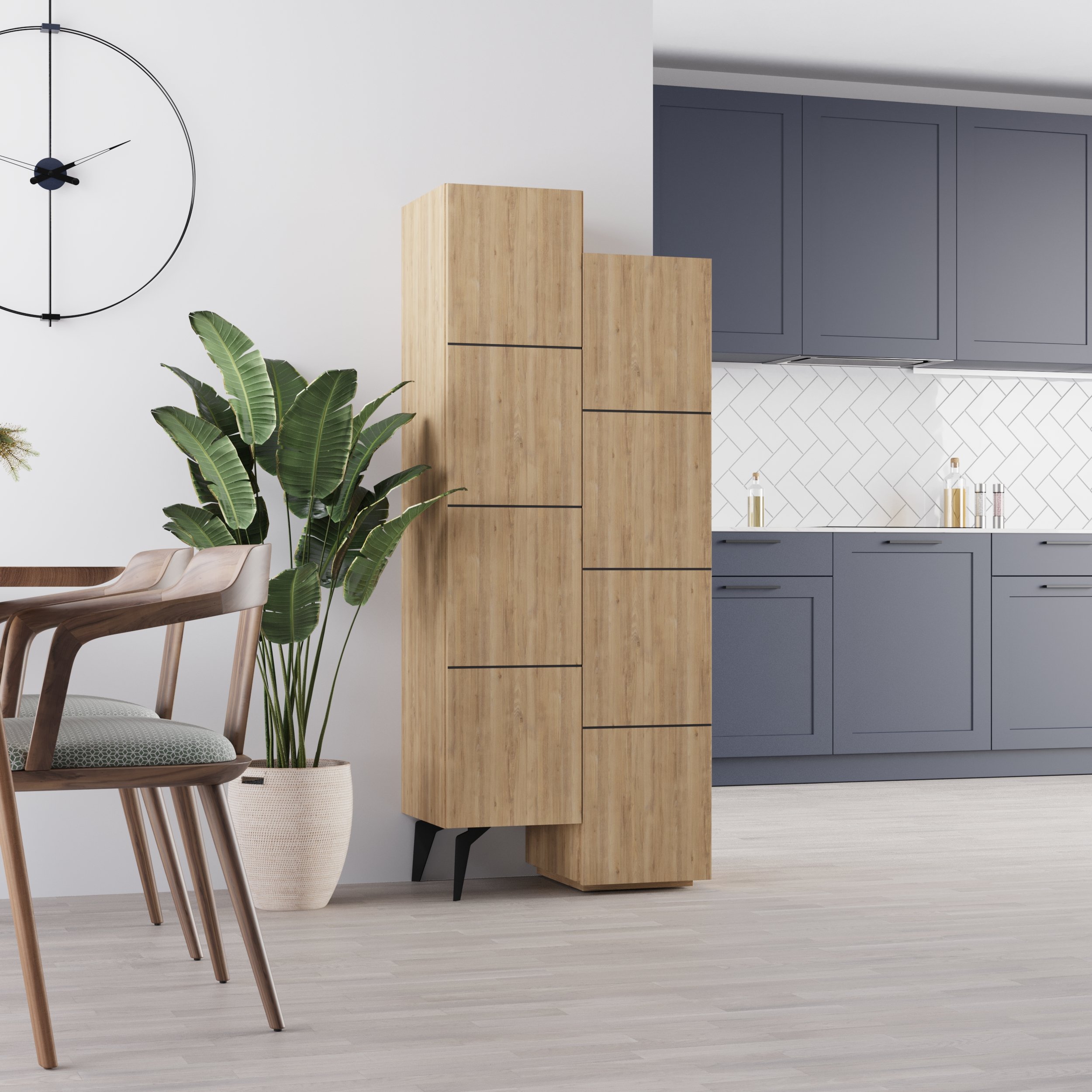 Decortie Stair 2 Door Tall Storage Cabinet - Oak