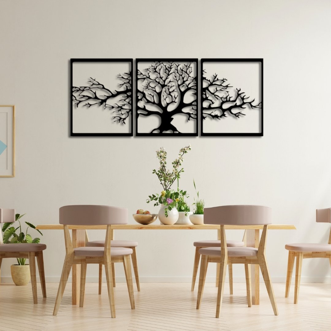 Decortie Triptych Platanus Metal Wall Art 3 Panel Set - Black