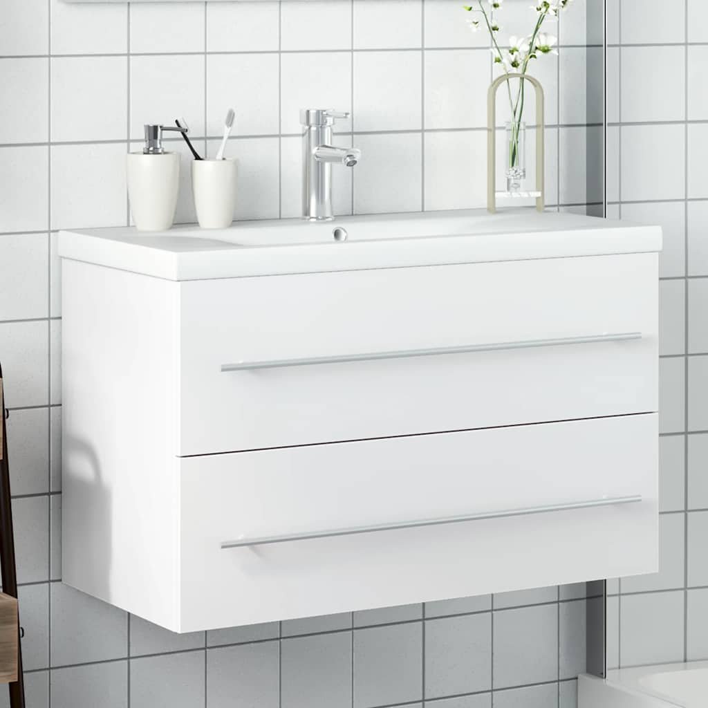 Walplus Bathroom Sink Cabinet with Built In Basin - White - 80 x 38.5 x 48 cm