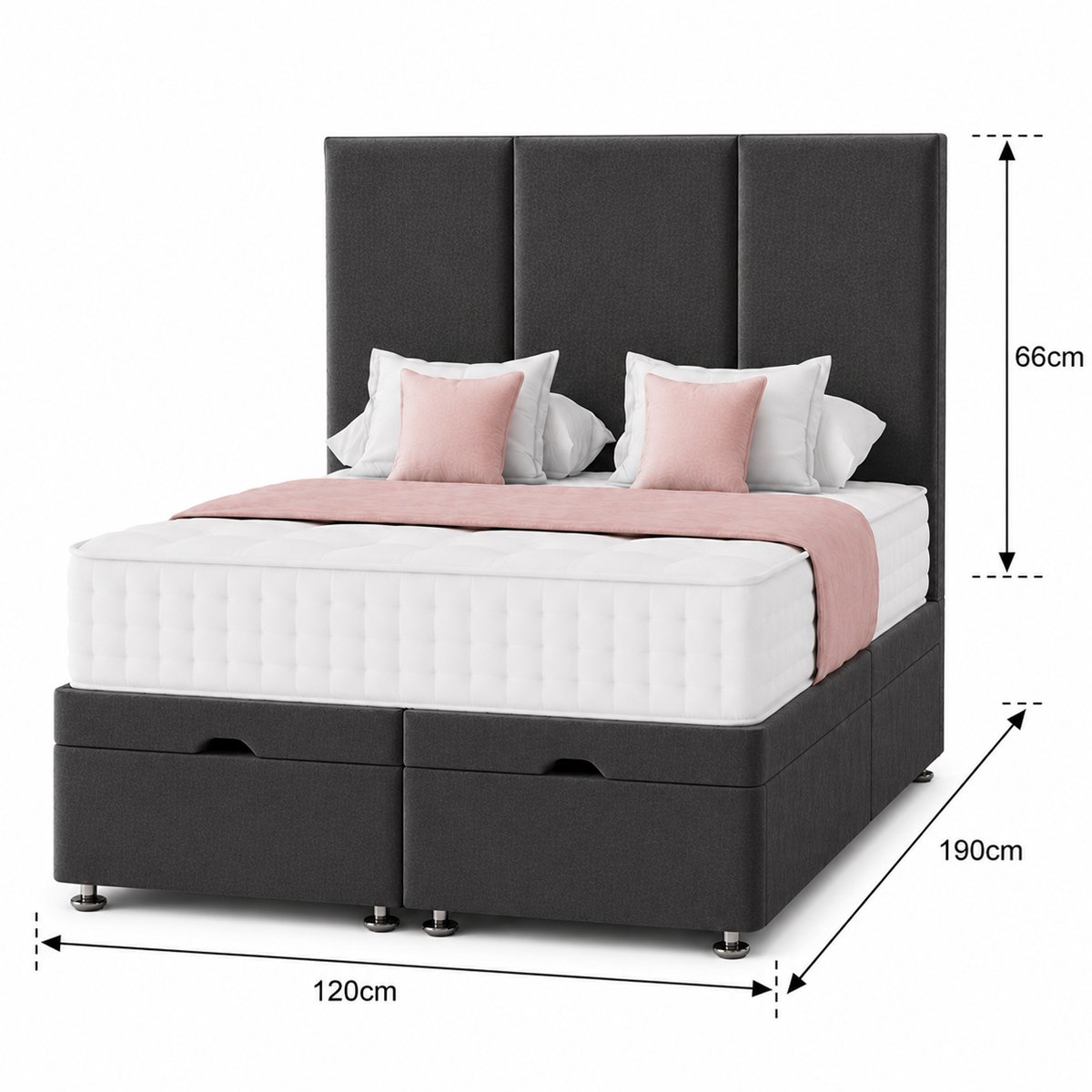 Comfy Deluxe 3ft Single Ottoman Bed with Mattress & Headboard - Grey