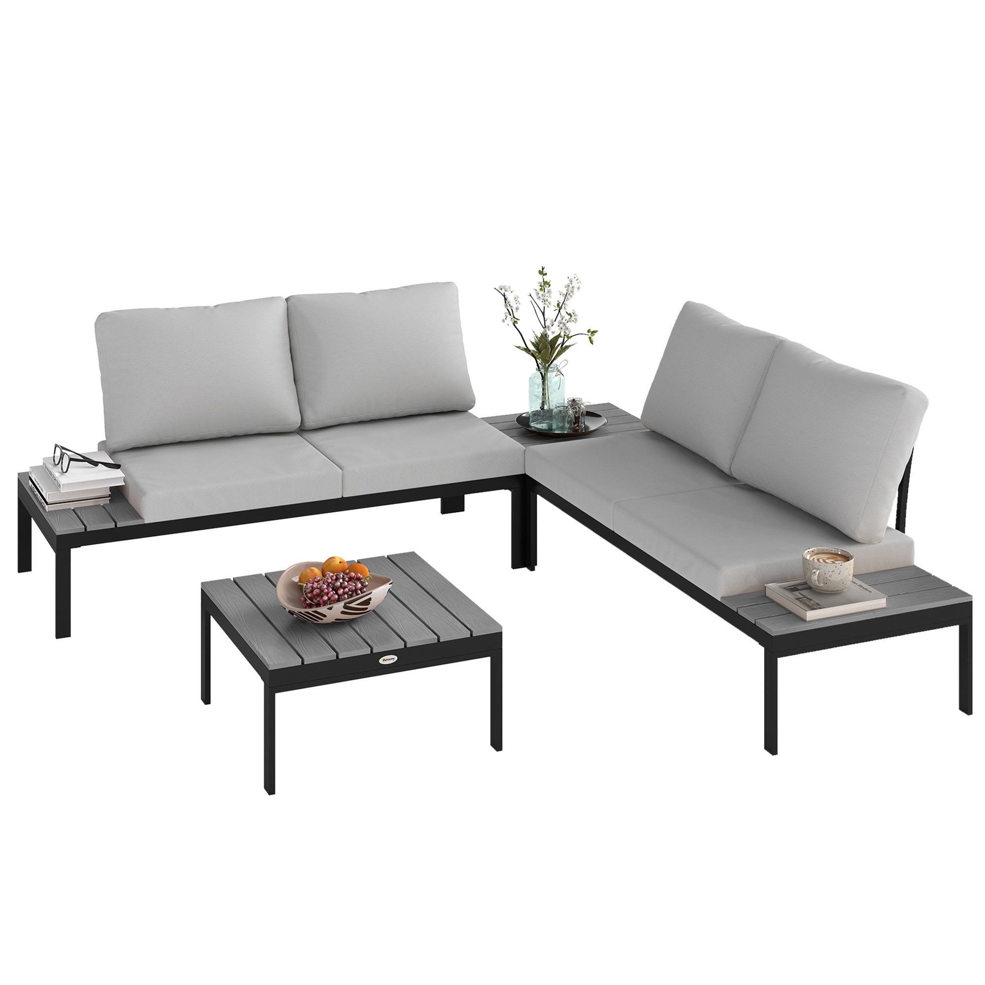 Outsunny 4 Piece L Shaped Garden Furniture Set - Grey