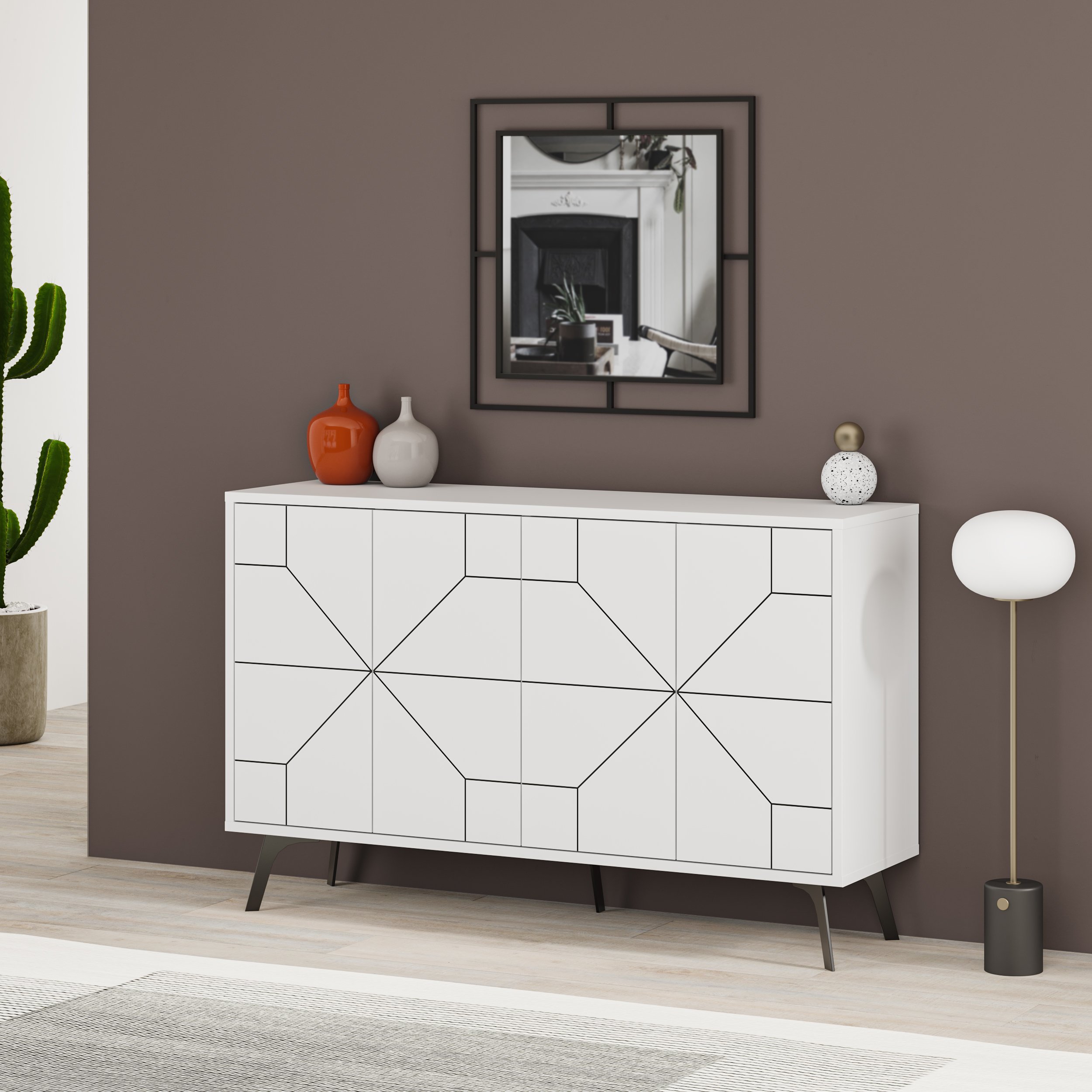 Decortie Dune 4 Sliding Door Sideboard - White