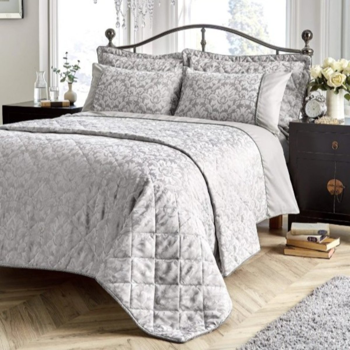 New Edge Blinds Savoy Woven Jacquard Grey Duvet Set - Single