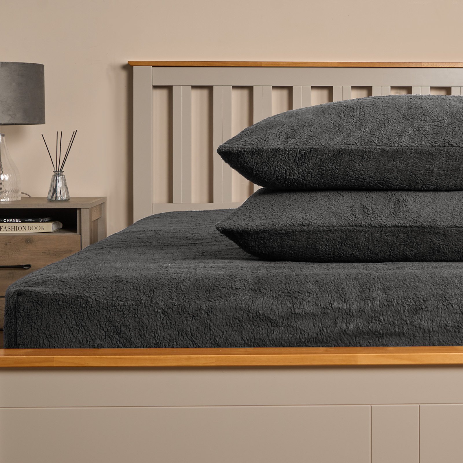 OHS 2 Pack Teddy Fleece Pillowcases - Charcoal