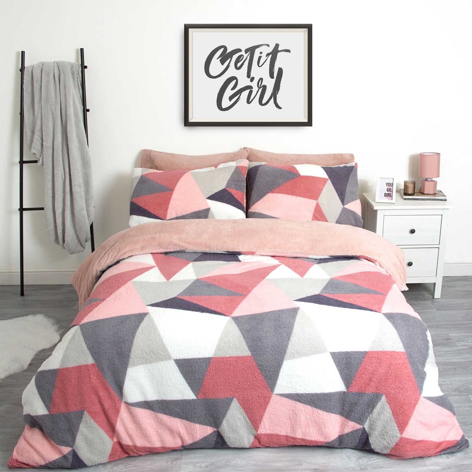 OHS Shapes Teddy Duvet Cover Bedding Set Blush - Double