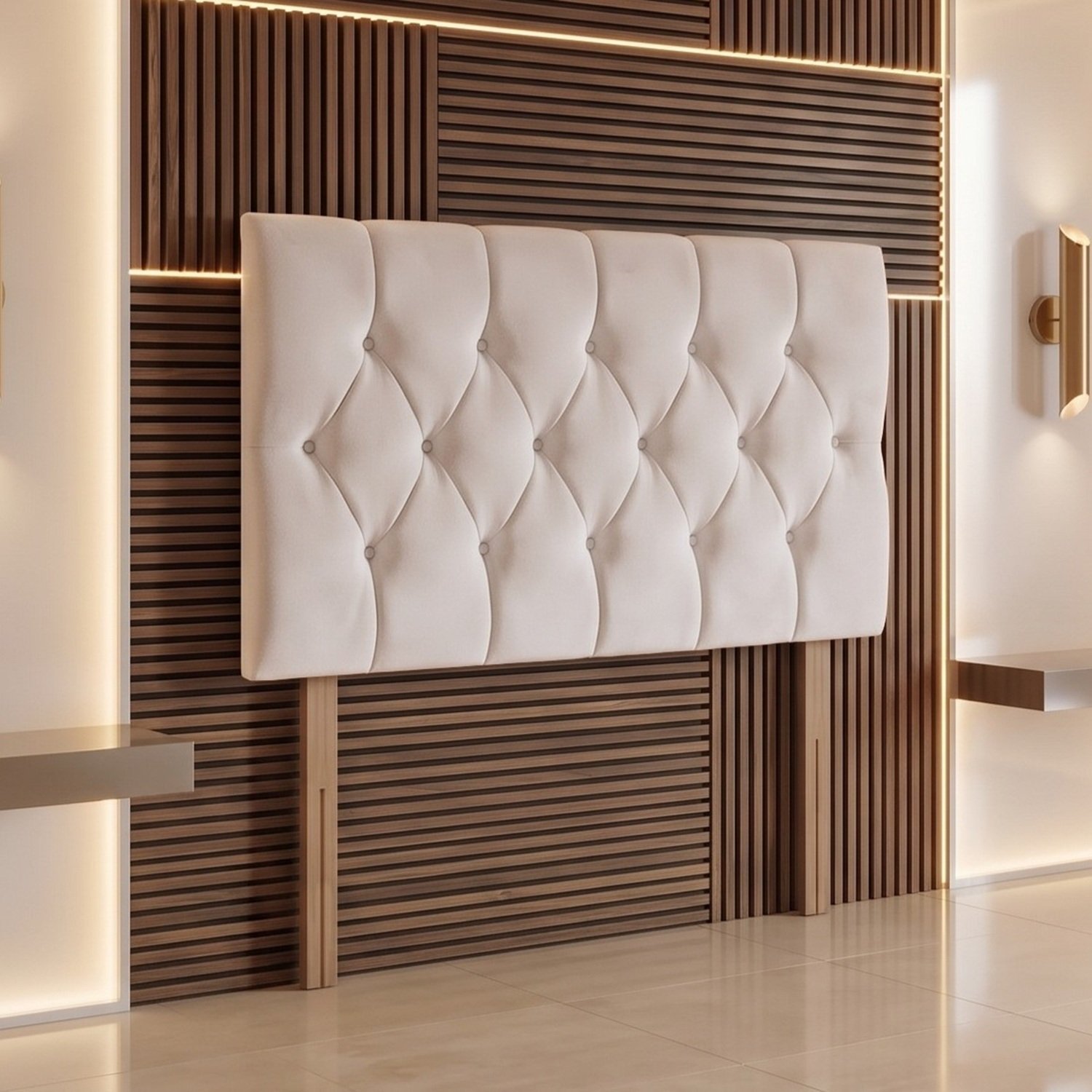 Somnior Chester Velvet Small Double 30" Upholstered Headboard - White