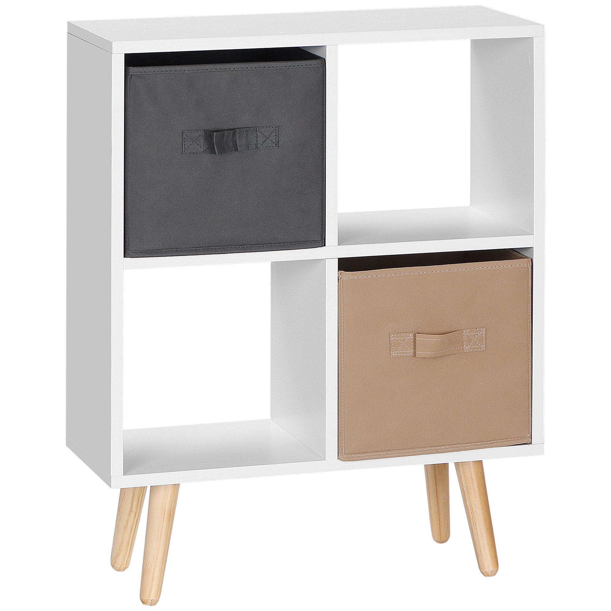 HOMCOM Freestanding 4 Cube Storage Cabinet Unit with 2 Fabric Drawers Handles