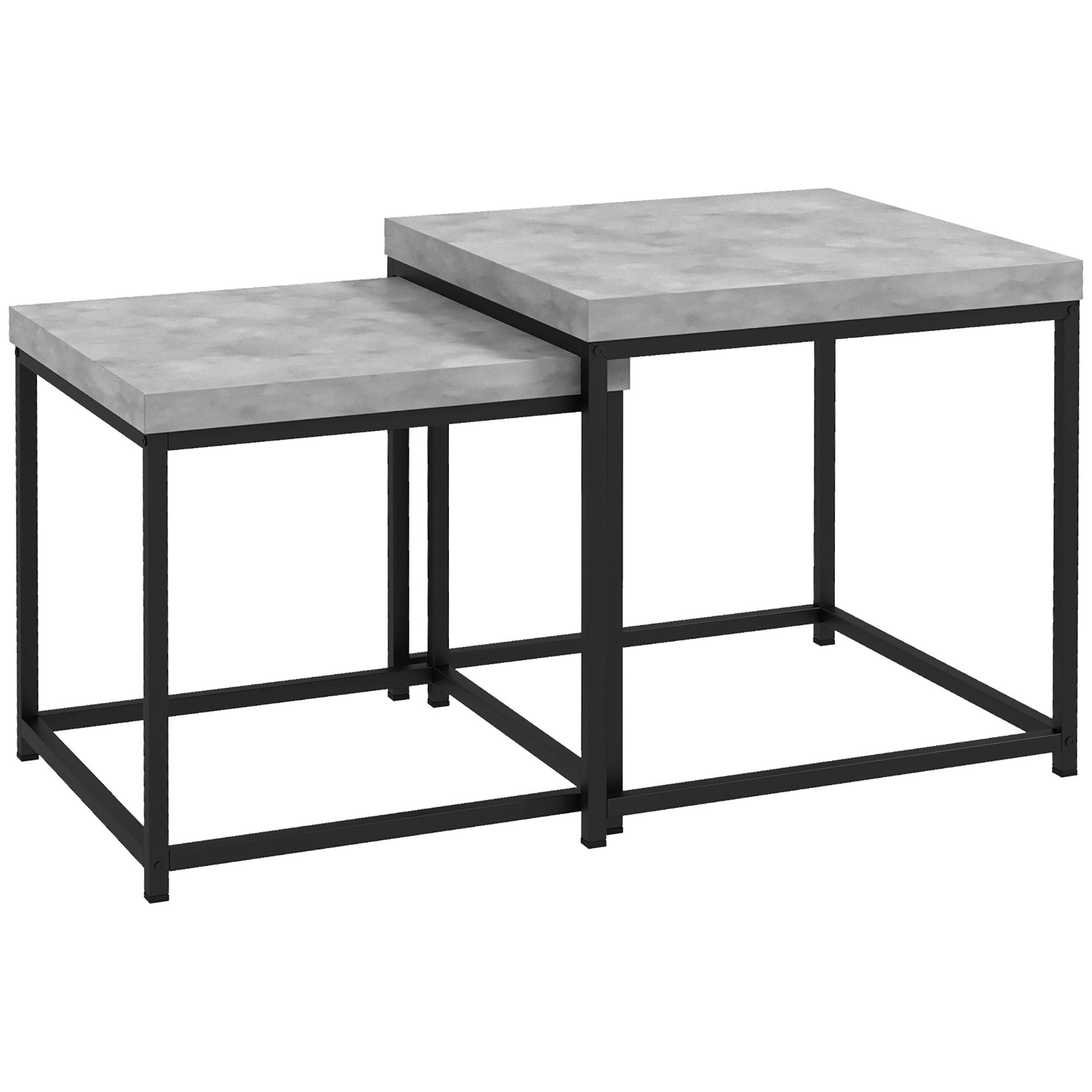 HOMCOM Set of 2 Square Coffee Table with Thick Tabletop - Grey