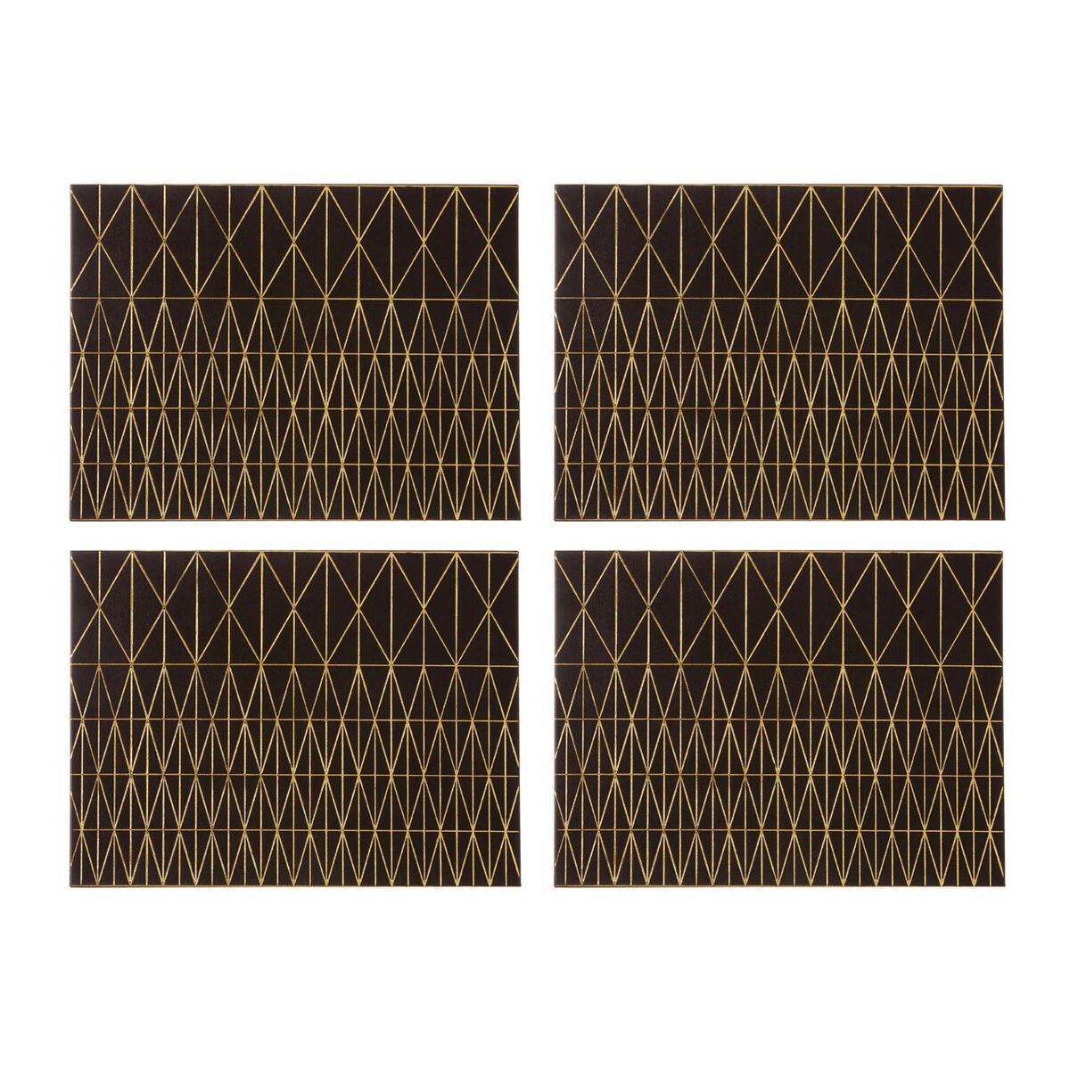 Orsina Geome Set Of 4 Leather Effect Prism Placemats - Black And Gold