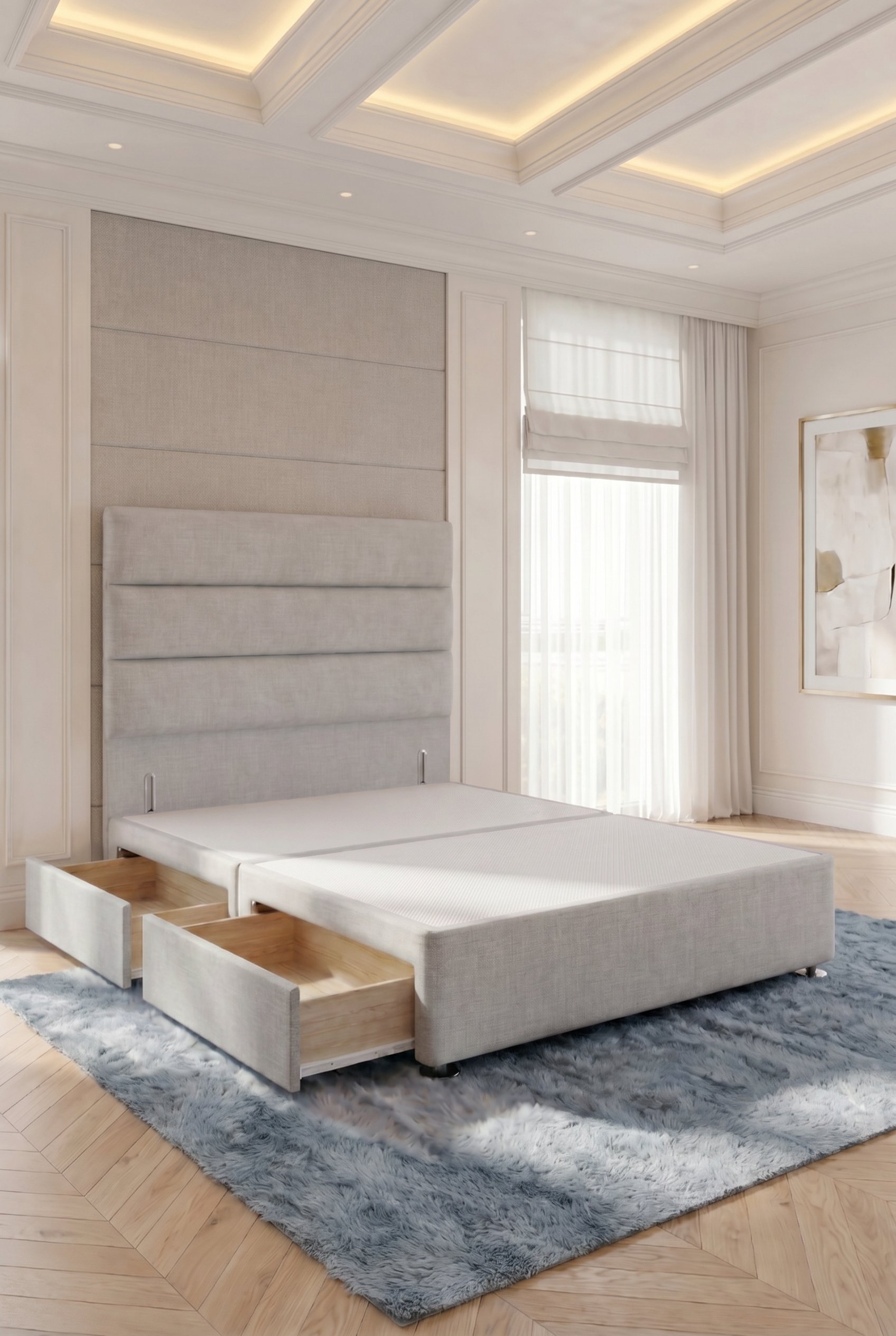 Somnior Regent Linen King 2 Drawer Divan Bed 54" Headboard - Light Grey