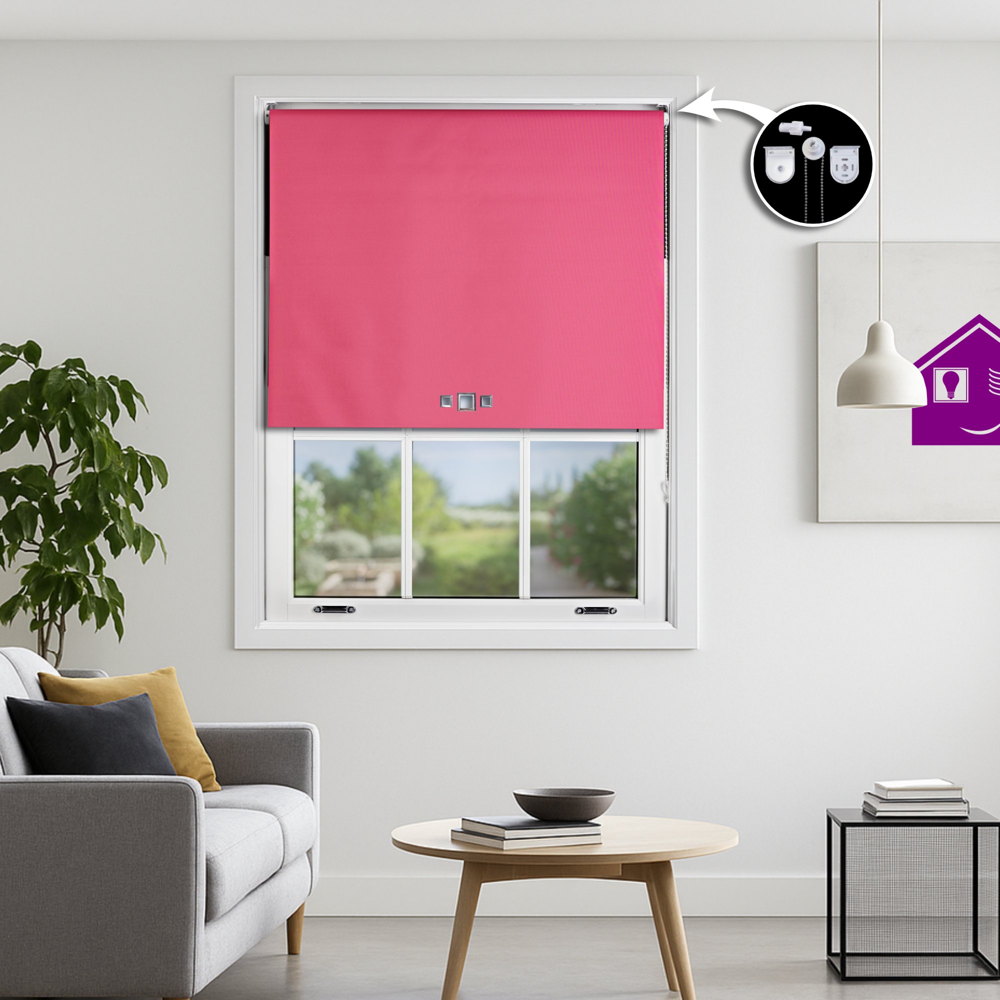 Furnished Fuchsia Blackout Roller Blind Triple Square Eyelets - 150 x 165cm