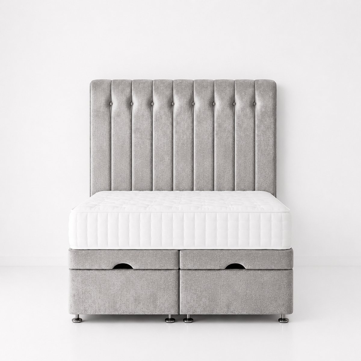Comfy Deluxe Leo 6ft Superking Plush Velvet End Lift Ottoman Bed Set - Silver