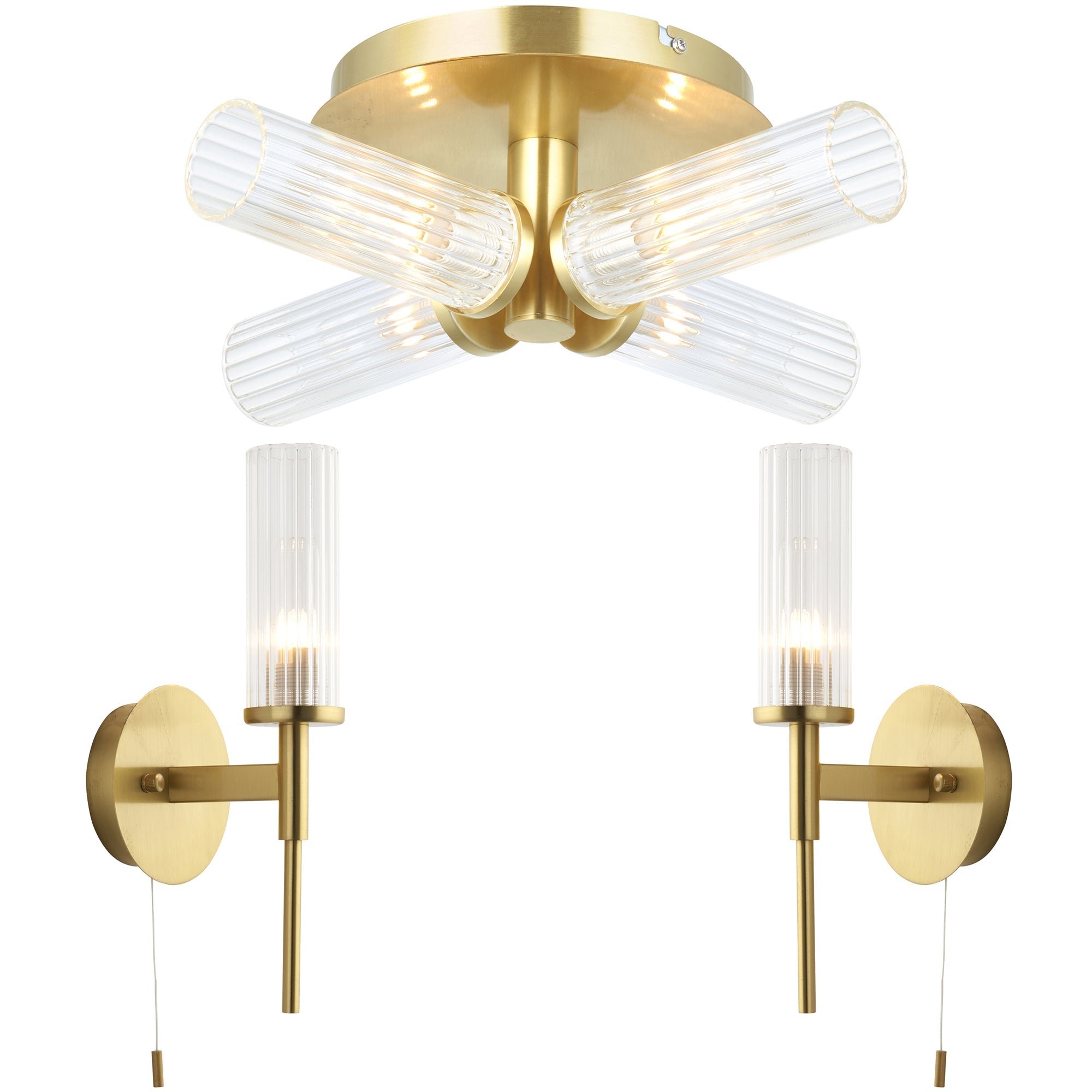 Loops Direct Steel and Glass Lighting Bundle - Antique Brass