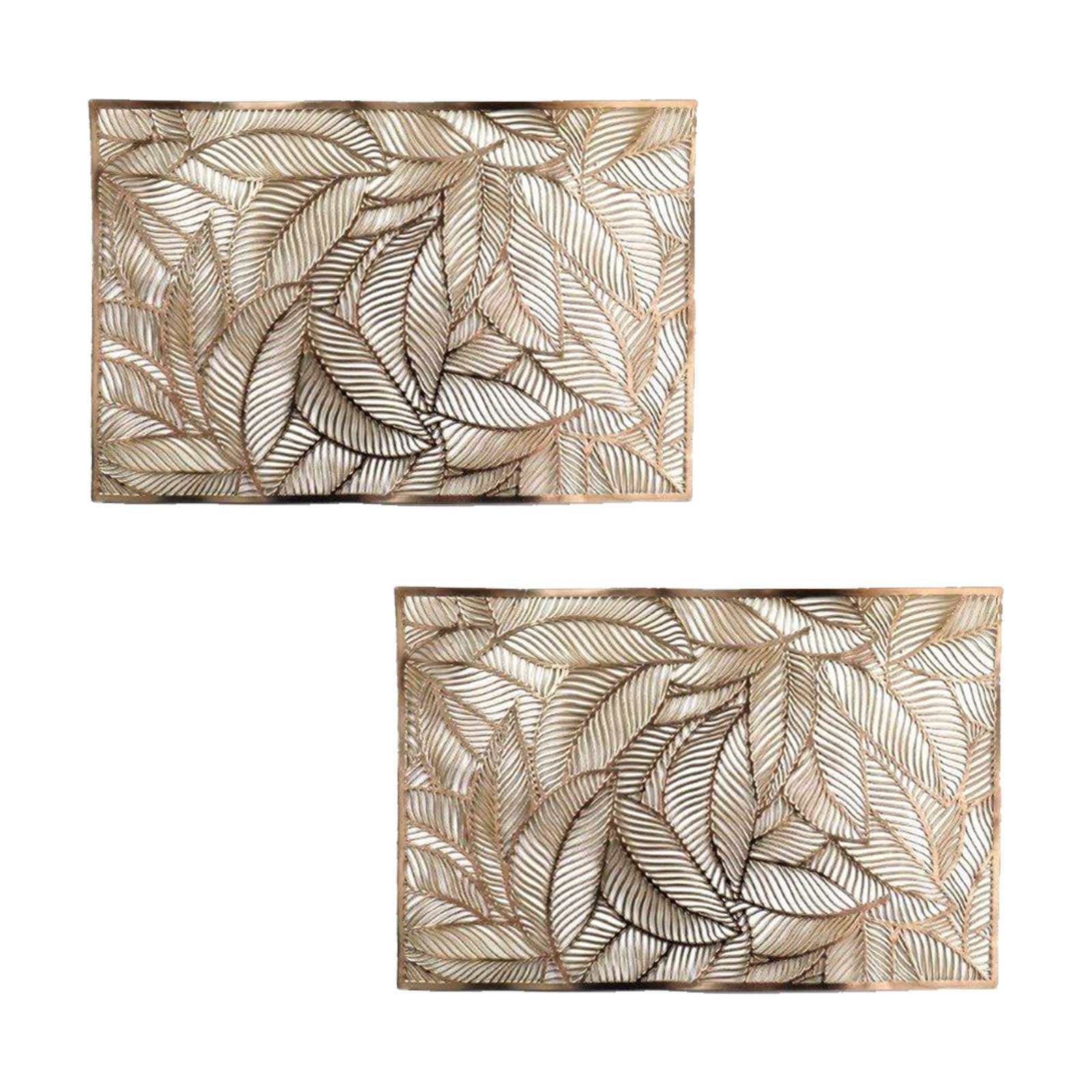 Homescapes Pack of 2 Floral Leaf Placemats - Gold