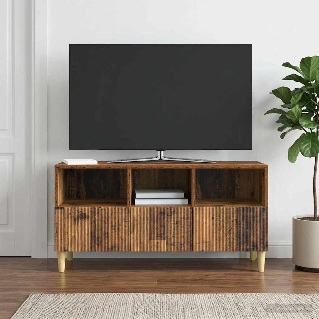 Walplus 3 Drawer Engineered Wood TV Cabinet - Old Wood - 102 x 34.5 x 50 cm