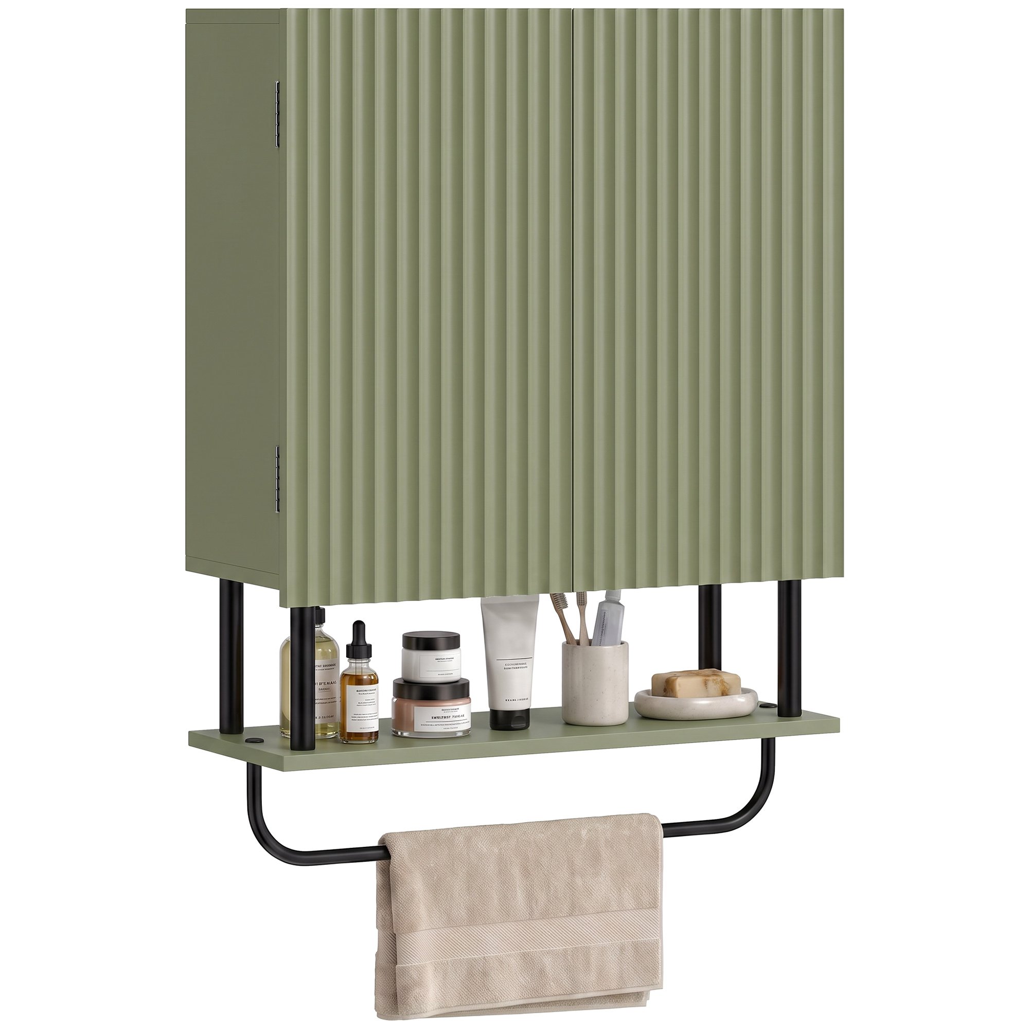 HOMCOM 2 Wavy Doors Modern Bathroom Cabinet Wall Mounted Over Toilet - Green