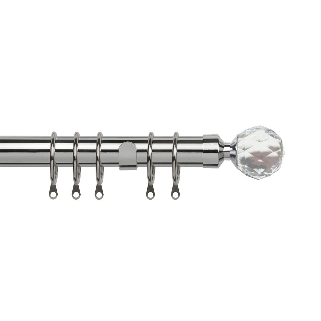 New Edge Blinds 25-28mm Chrome Extendable Crystal Curtain Pole - 170cm - 300cm