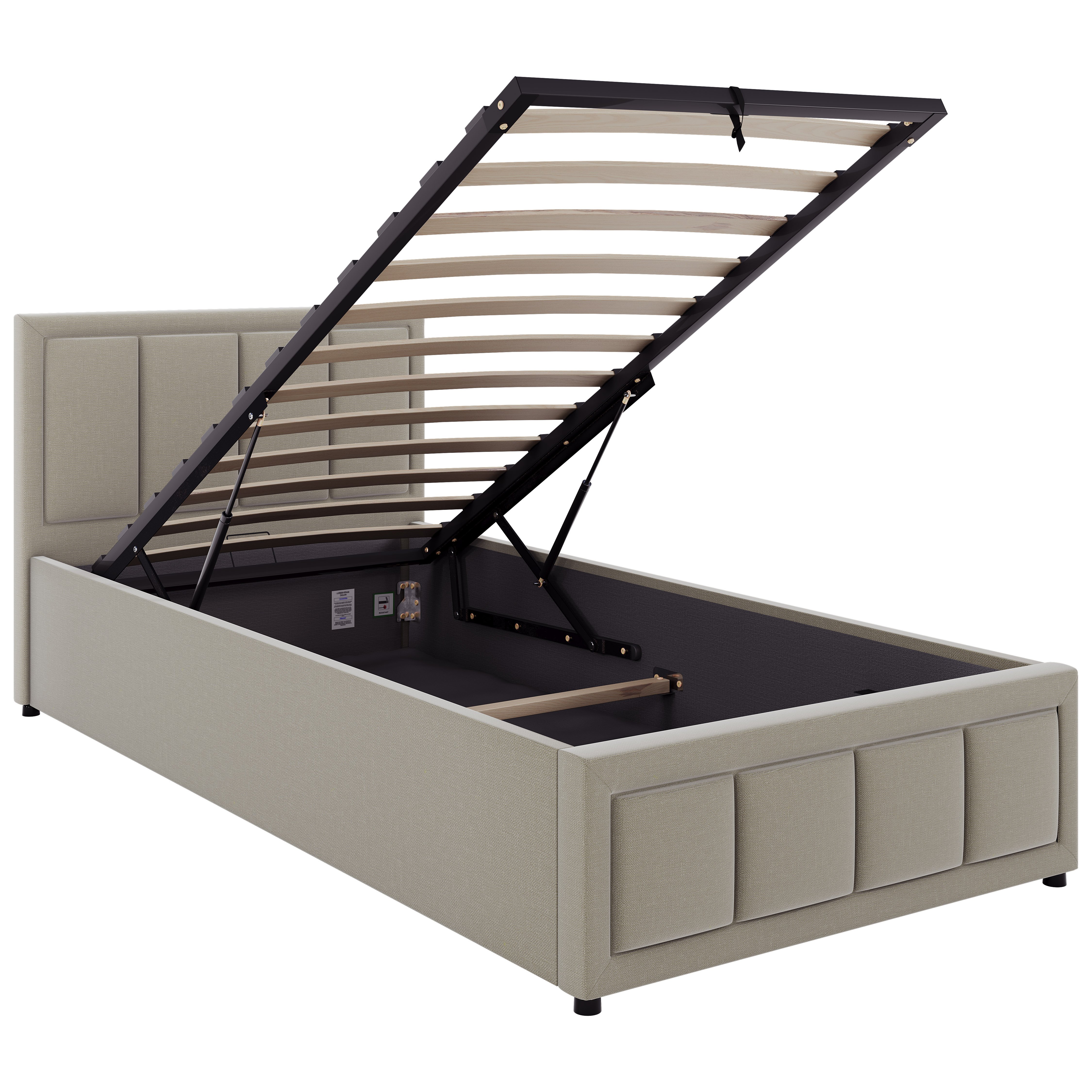 Vida Designs Vanita Single Ottoman Fabric Bed - Beige