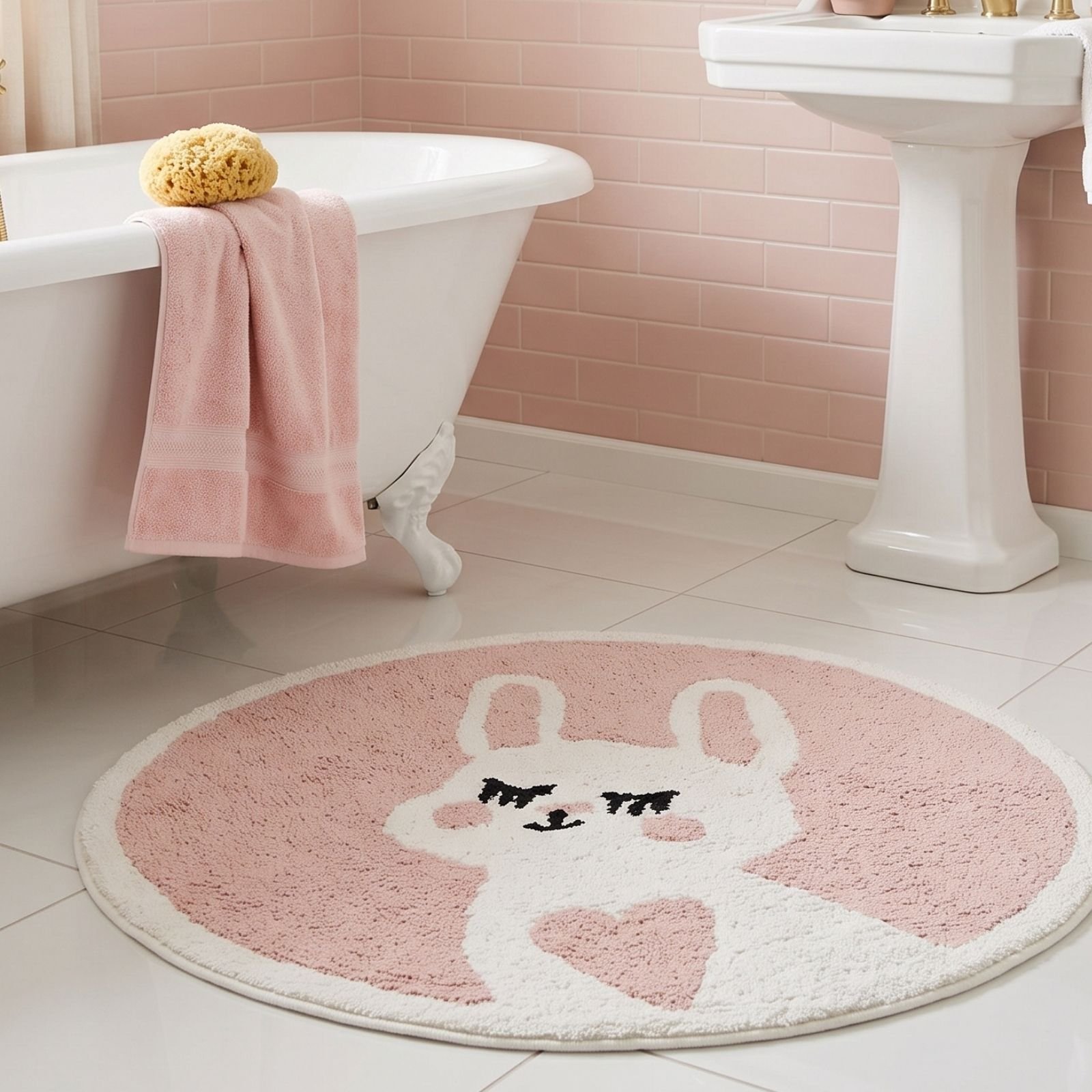 Homescapes Kids Rabbit Cotton Bath Mat – 60 cm – Pink