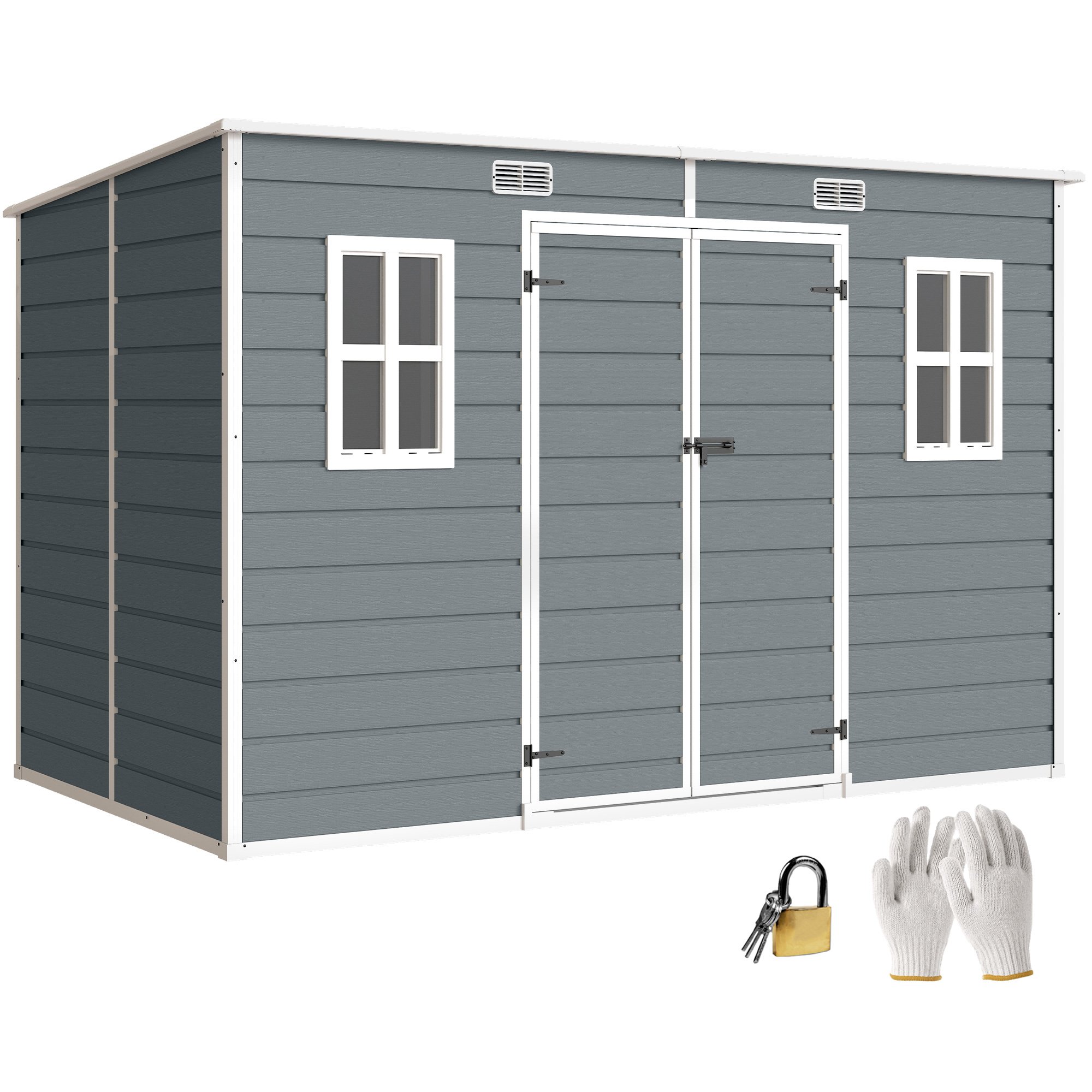 Outsunny Plastic Windowed Lockable Garden Shed – Grey