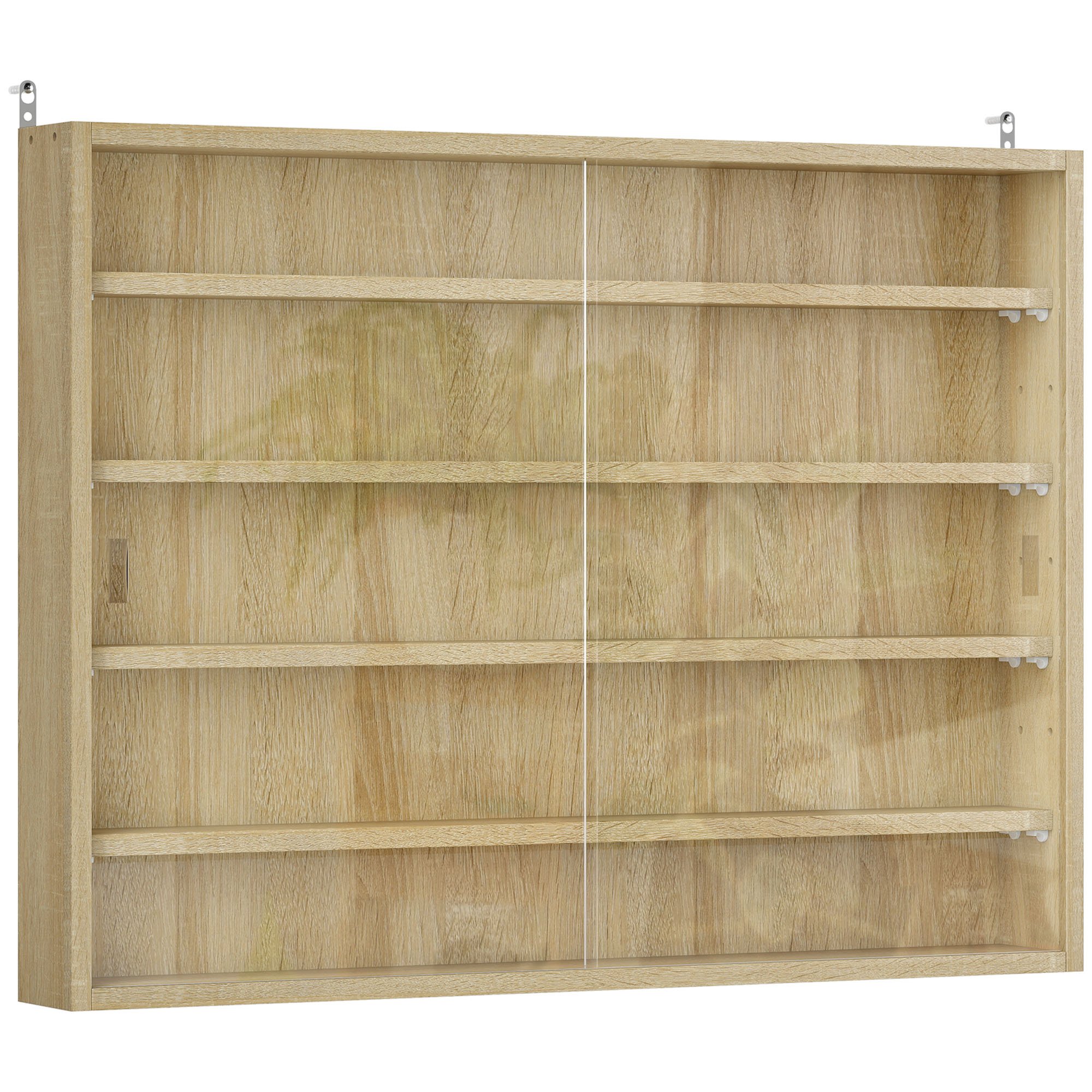 HOMCOM 5 Tier Wall Mounted Display Cabinet Glass Doors - Oak