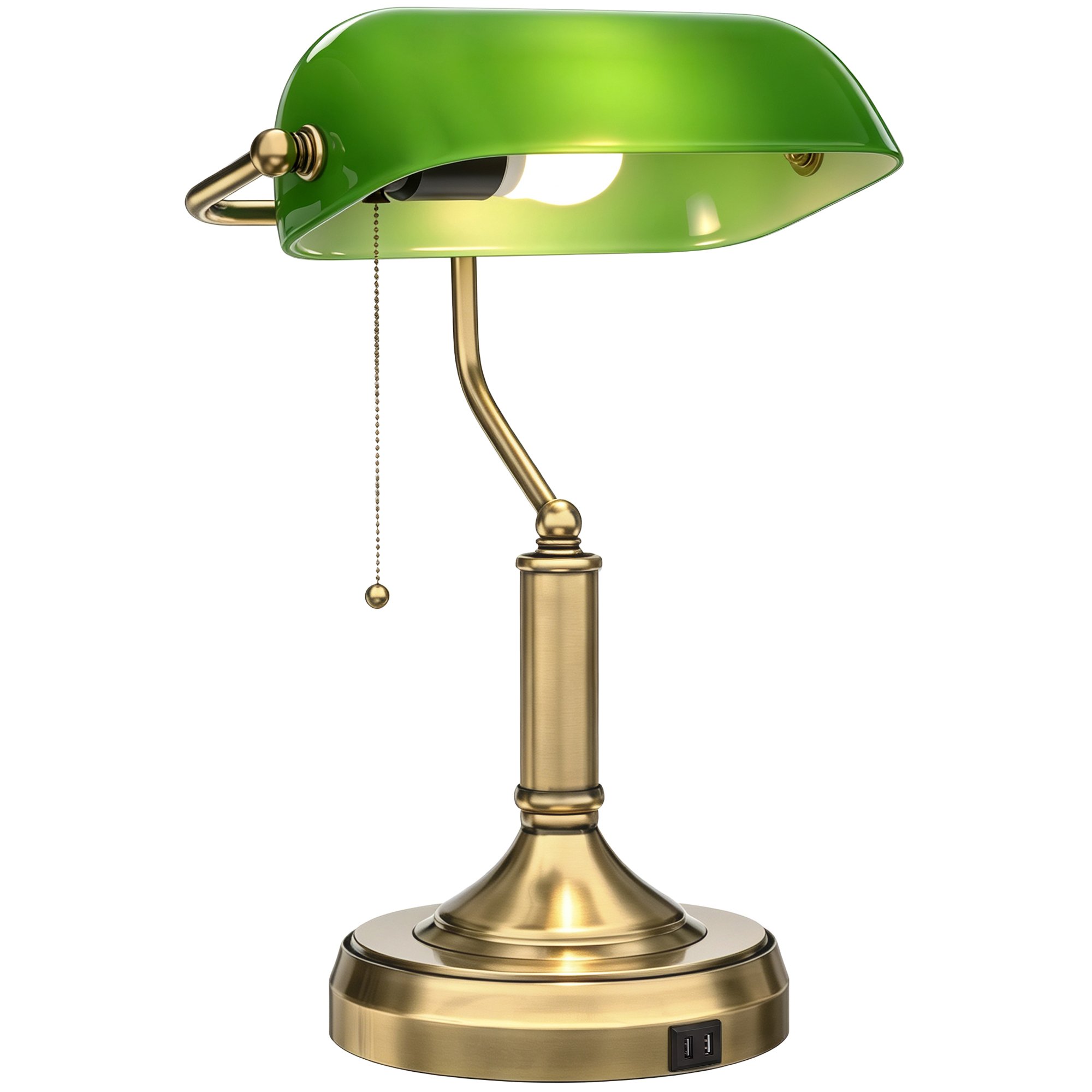 HOMCOM Table Lamp with Antique Bronze Tone Base with Pull Rope Switch - Green