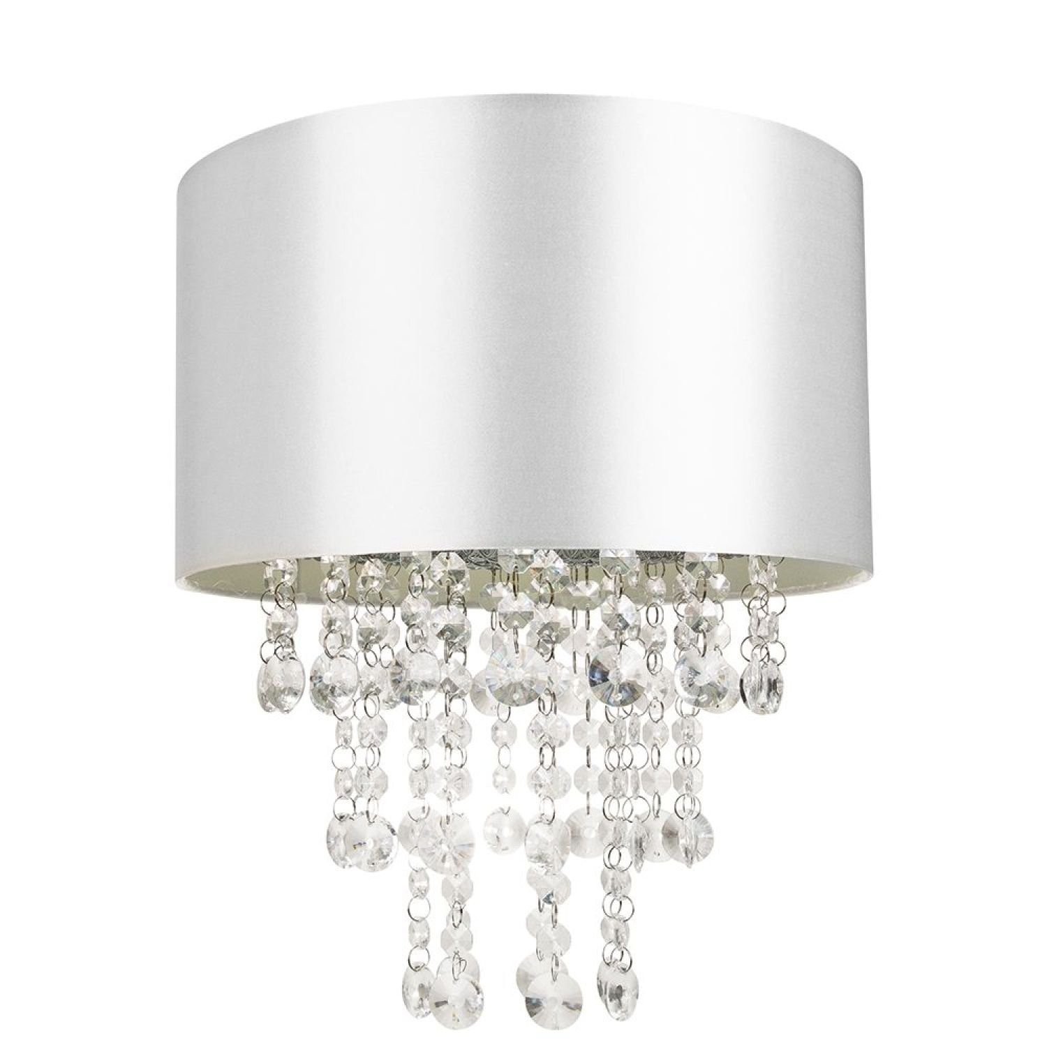 Happy Homewares Grey Satin Fabric with Acrylic Droplets Pendant Shade - 30cm