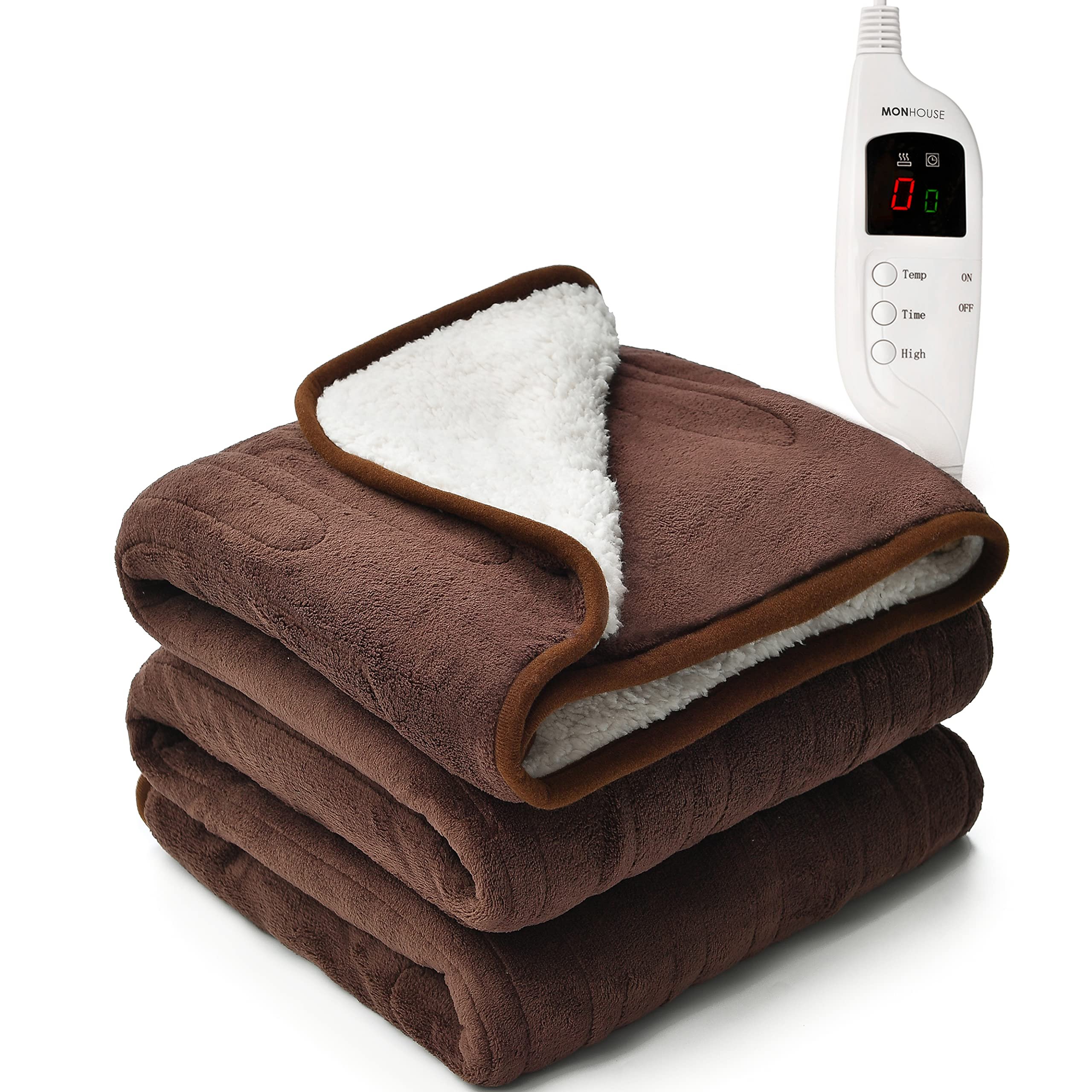 MONHOUSE Single Heated Blanket Electric Throw - Brown Shearling