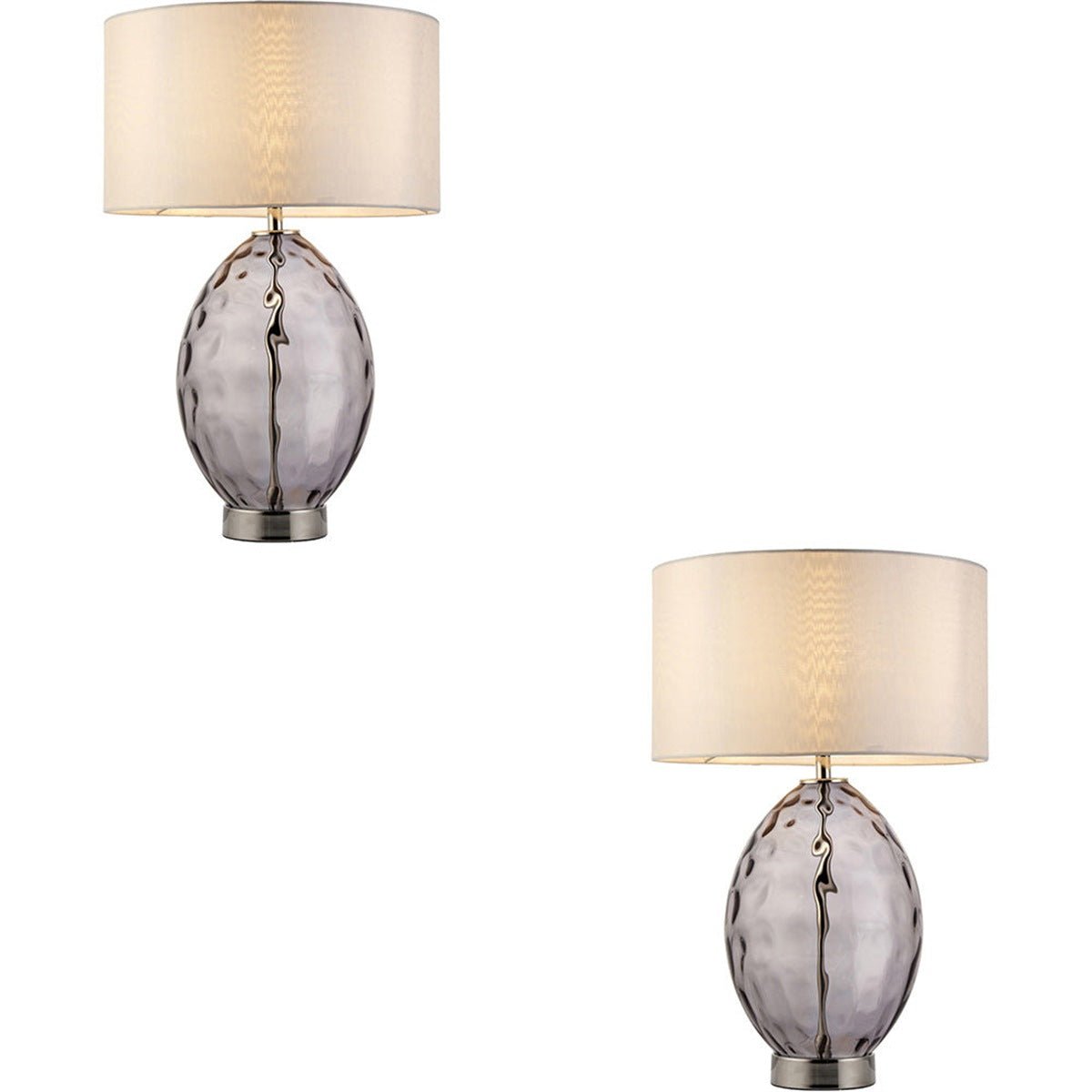 Loops Direct Pack of 2 LED E27 Grey Tinted Table Lamp - Vintage White Fabric