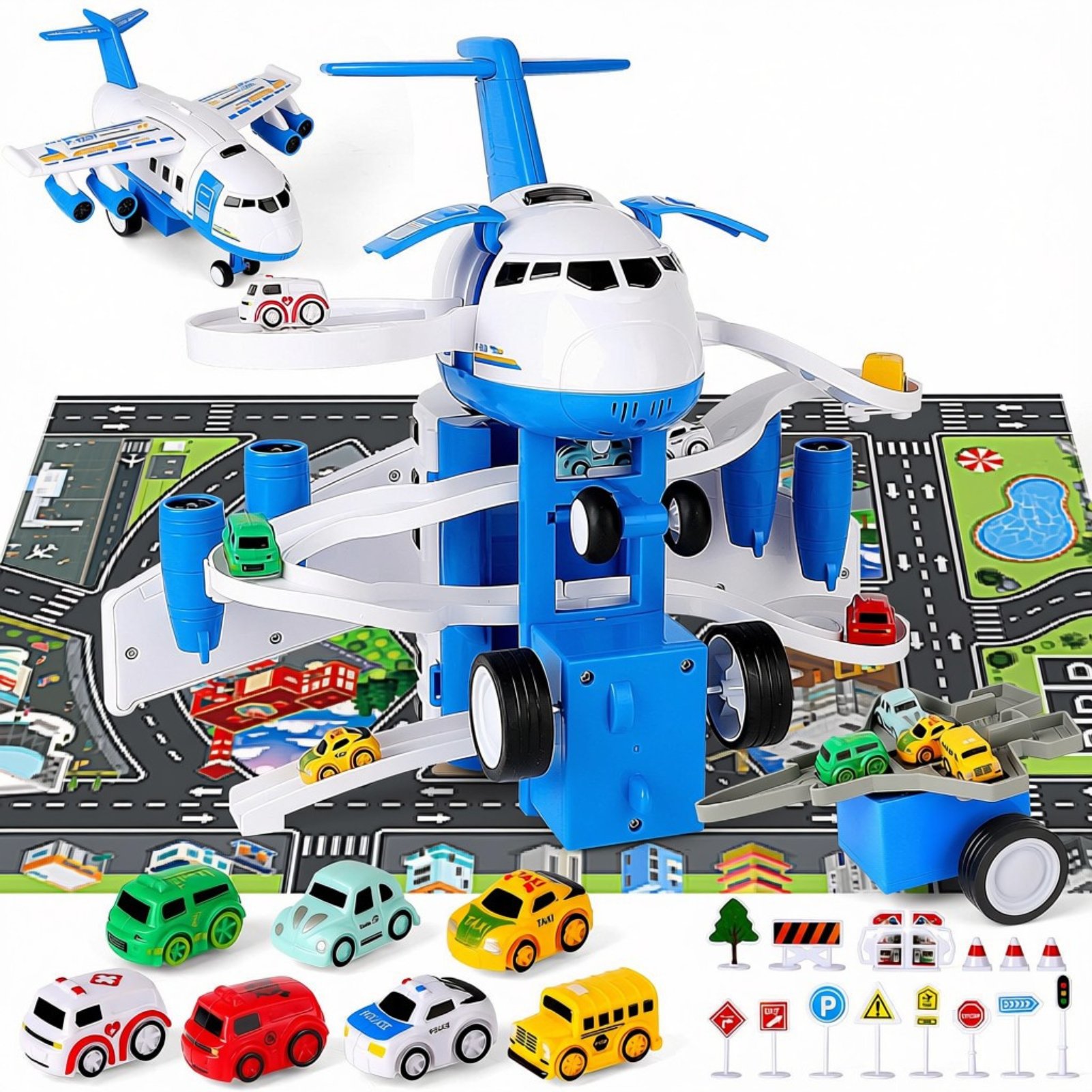 deAO Transport Cargo Airplane Vehicle Play Set - Blue