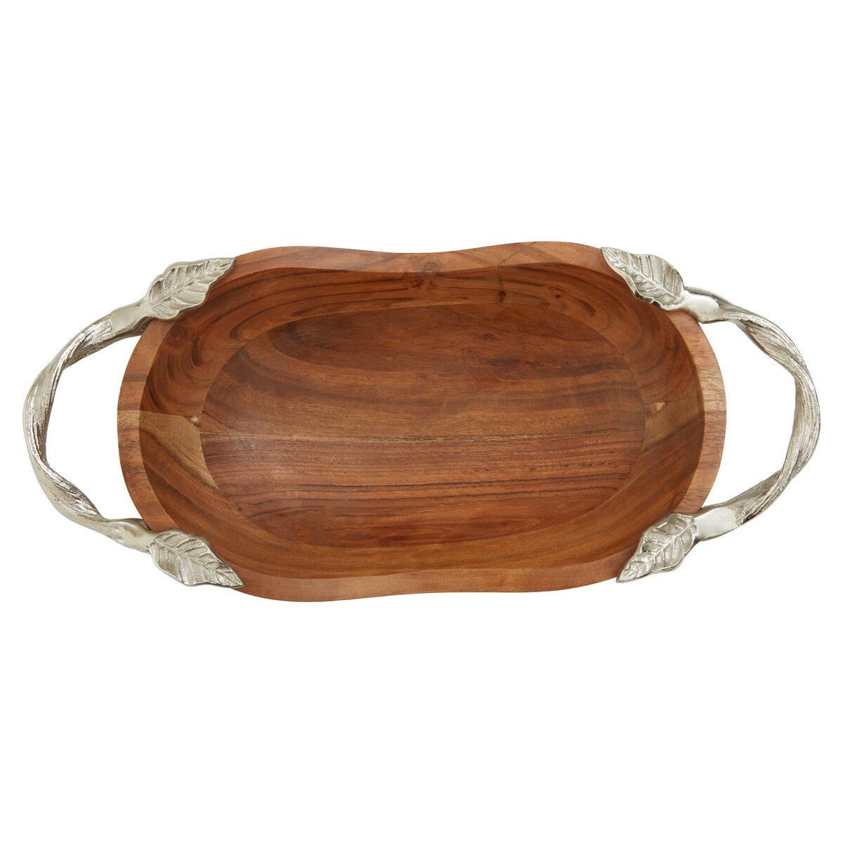 Orsina Vine Acacia Wood Large Oval Serving Bowl - Silver