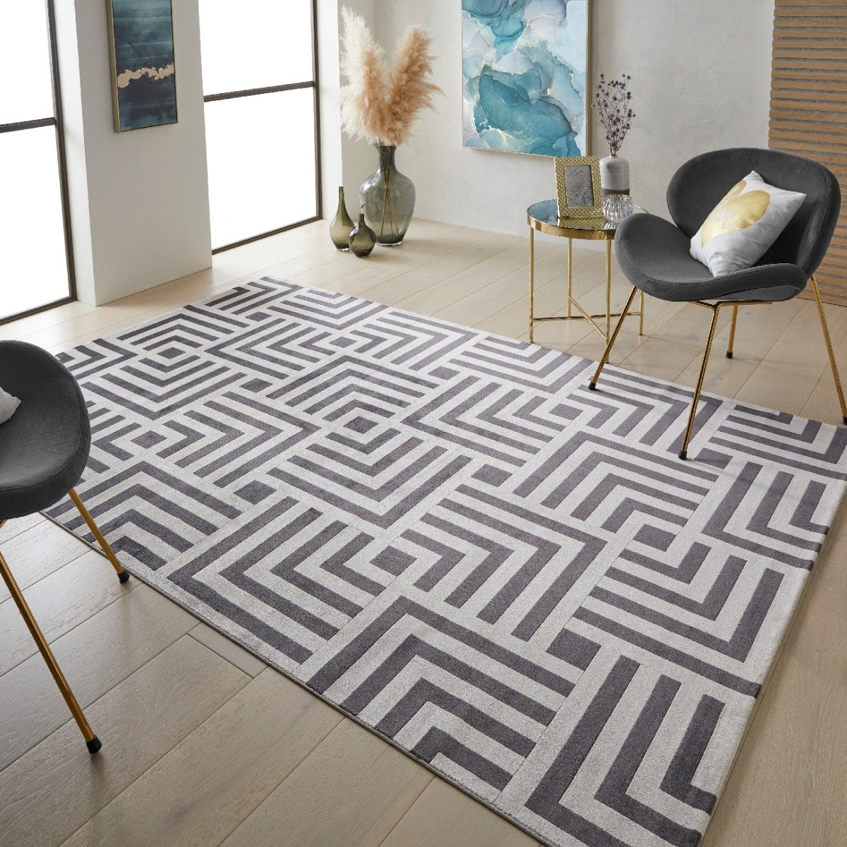 Mega Flooring Grey Modern Chequered Rug - 120 x 180cm
