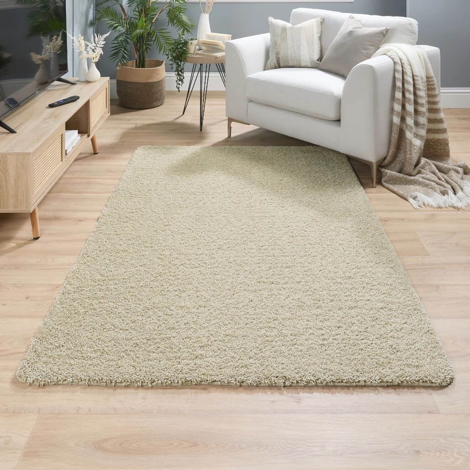 The Rugs Beige Washable Plain Nonslip Shaggy Rug - 60 x 100cm