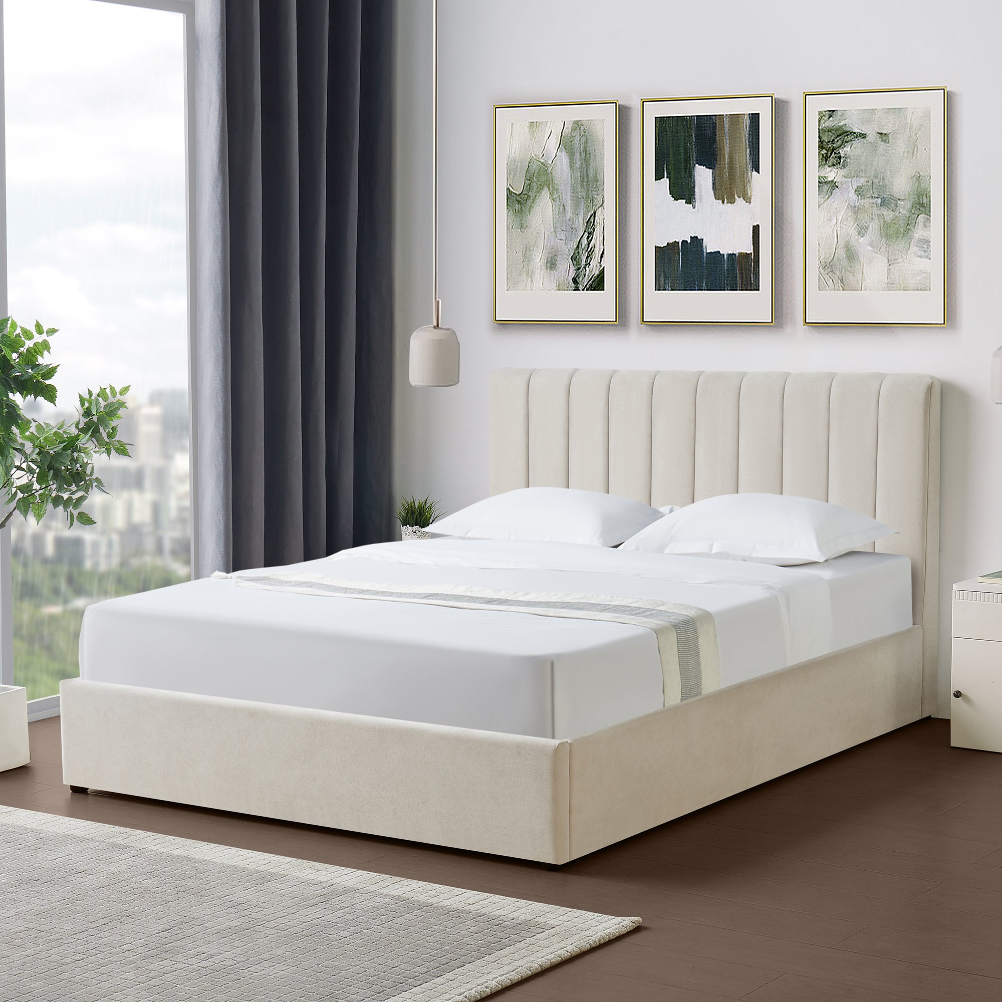 Artemis Home Evelynne Fabric 150cm King Ottoman Bed with Storage - Beige