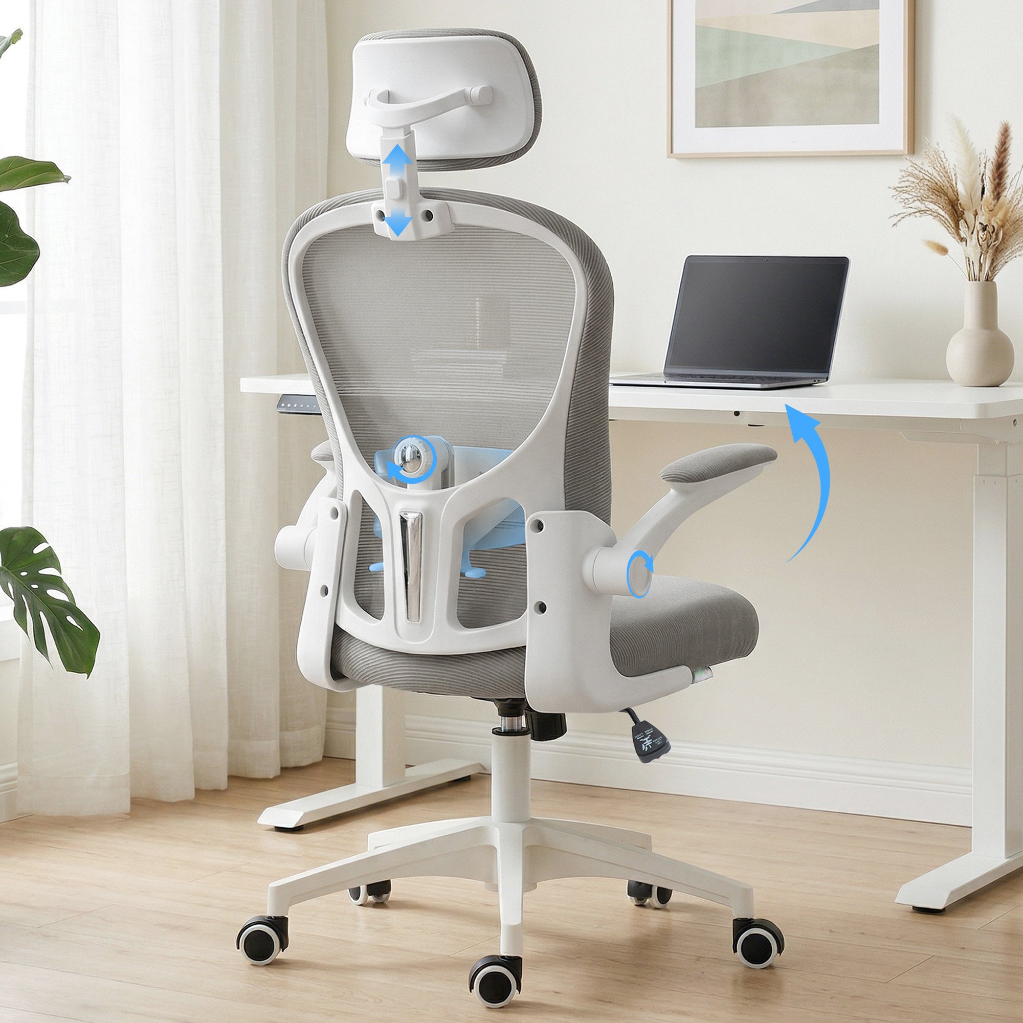 Vinsetto Office Chair with Adjustable Headrest and 4D Lumbar Support - Grey